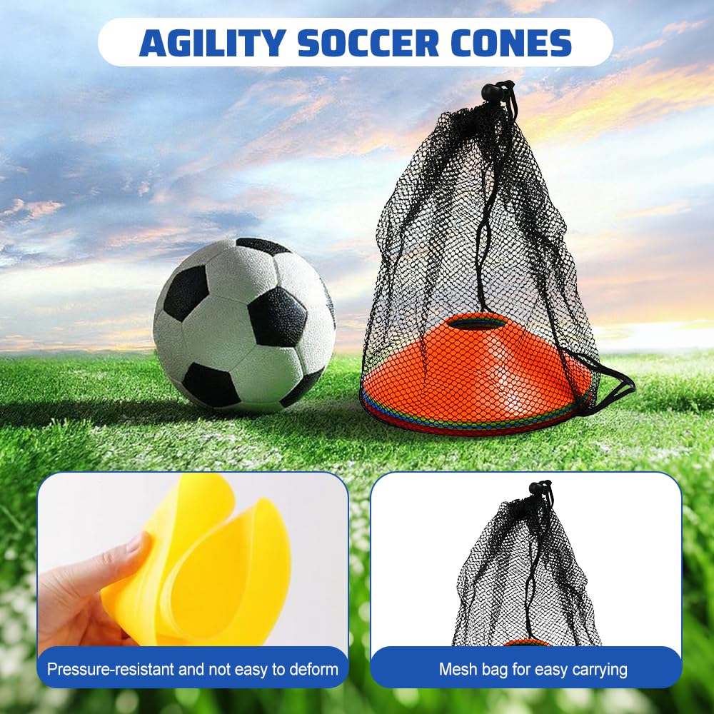Cintura da Allenamento da Calcio con 10 Pz Coni da Allenamento,Set di Attrezzatura da Allenamenti da Calcio con Tasca a Rete per Bambini e Adulti, Pratica Efficace di Tiro e Passaggio