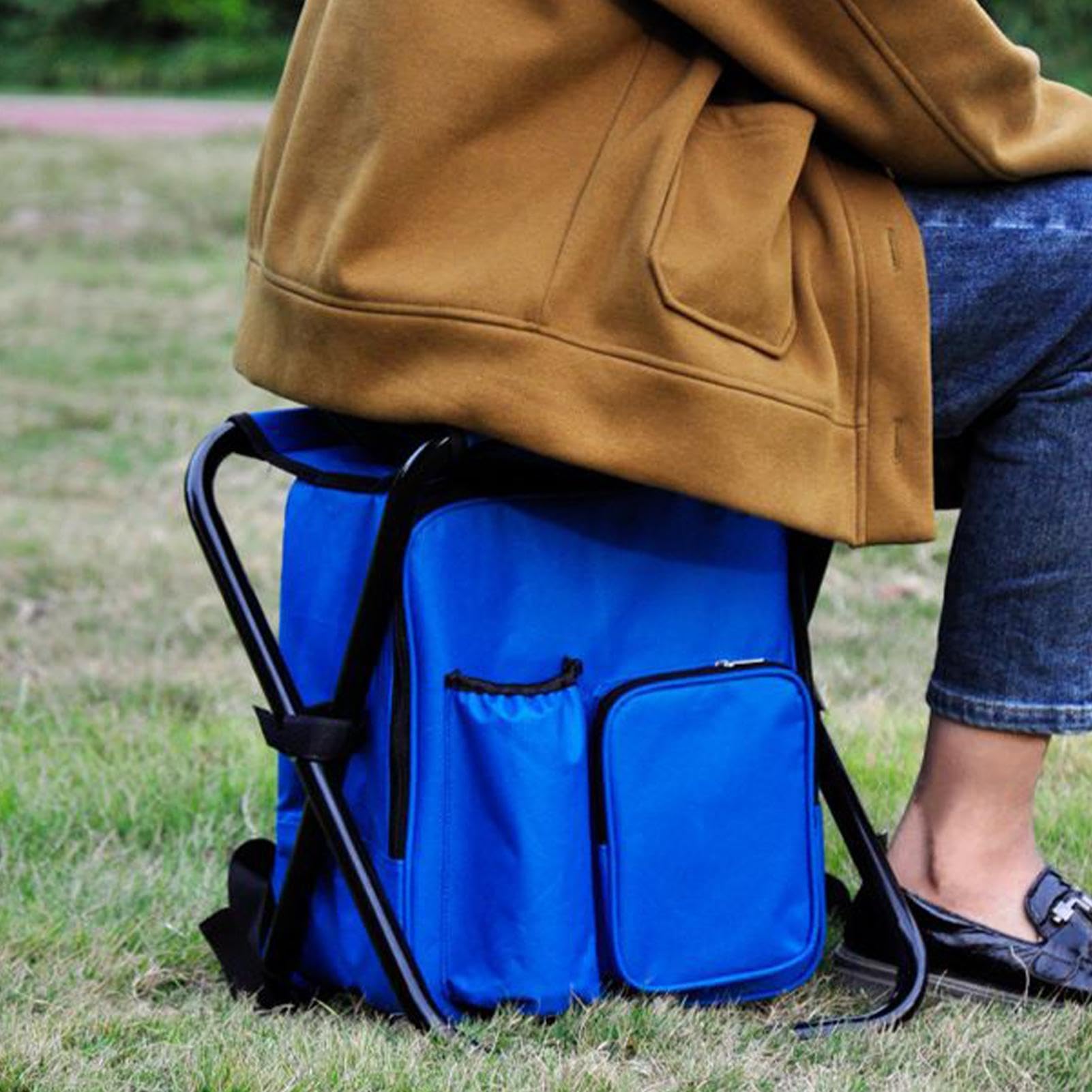 Sgabello Zaino Pieghevole Seduta Da Esterno Con Borsa Termica Isolante | Sedia Da Trekking Con Zaino Per Escursioni Per All'Aperto In Giardino, Campeggio, Spiaggia, Viaggio, Pesca E Balcone