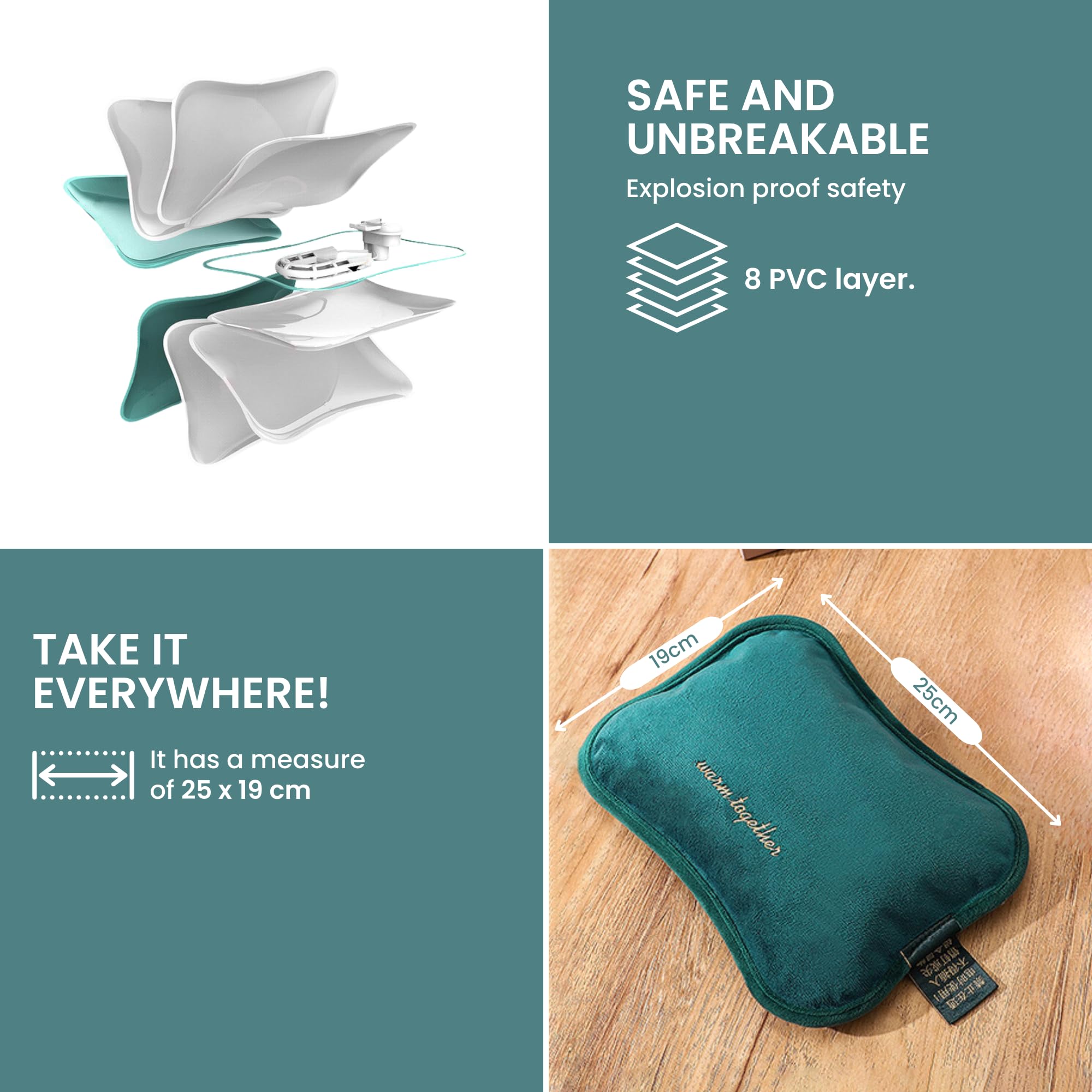 2x 𝗕𝗼𝗿𝘀𝗮 𝗱𝗲𝗹𝗹'𝗮𝗰𝗾𝘂𝗮 𝗖𝗮𝗹𝗱𝗮 𝗘𝗹𝗲𝘁𝘁𝗿𝗶𝗰𝗮. Bottiglia di Calore Termica per Schiena, Lombare, Pancia, Mani. Borsa Scaldaletto Portatile con Controllo della Temperatura.