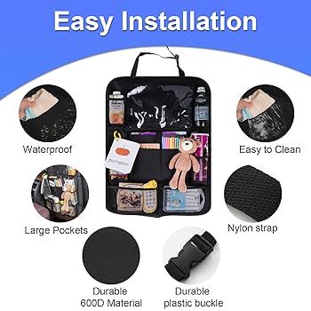 Amazon.com: UYYE Car Backseat Organizer,Kick Mats seat Back Storage Bag with Clear Screen Tablet Holder and 9 Storage Pockets Seat Back Protectors with 2 Hooks, Car Interior Back Seat Accessories (2 Pack) :
