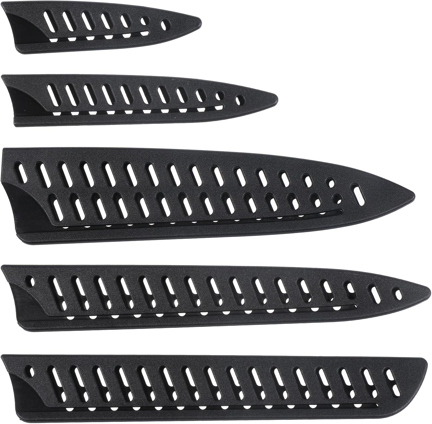 BOHUIZ 5-Pack Universal Knife Guards Set - Durable Plastic Blade Protectors for Chef, Paring, Bread, Utility & Santoku Knives, Black