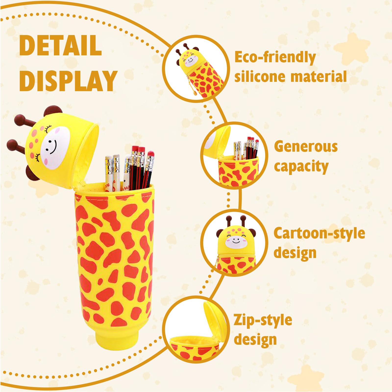 EEPLUYTY Kawaii 2 in 1 Soft Silicone School Case, Silicone Vertical Case, Silicone Zipper, Cute Cartoon DIY, Giraffe, moderne - Image 3