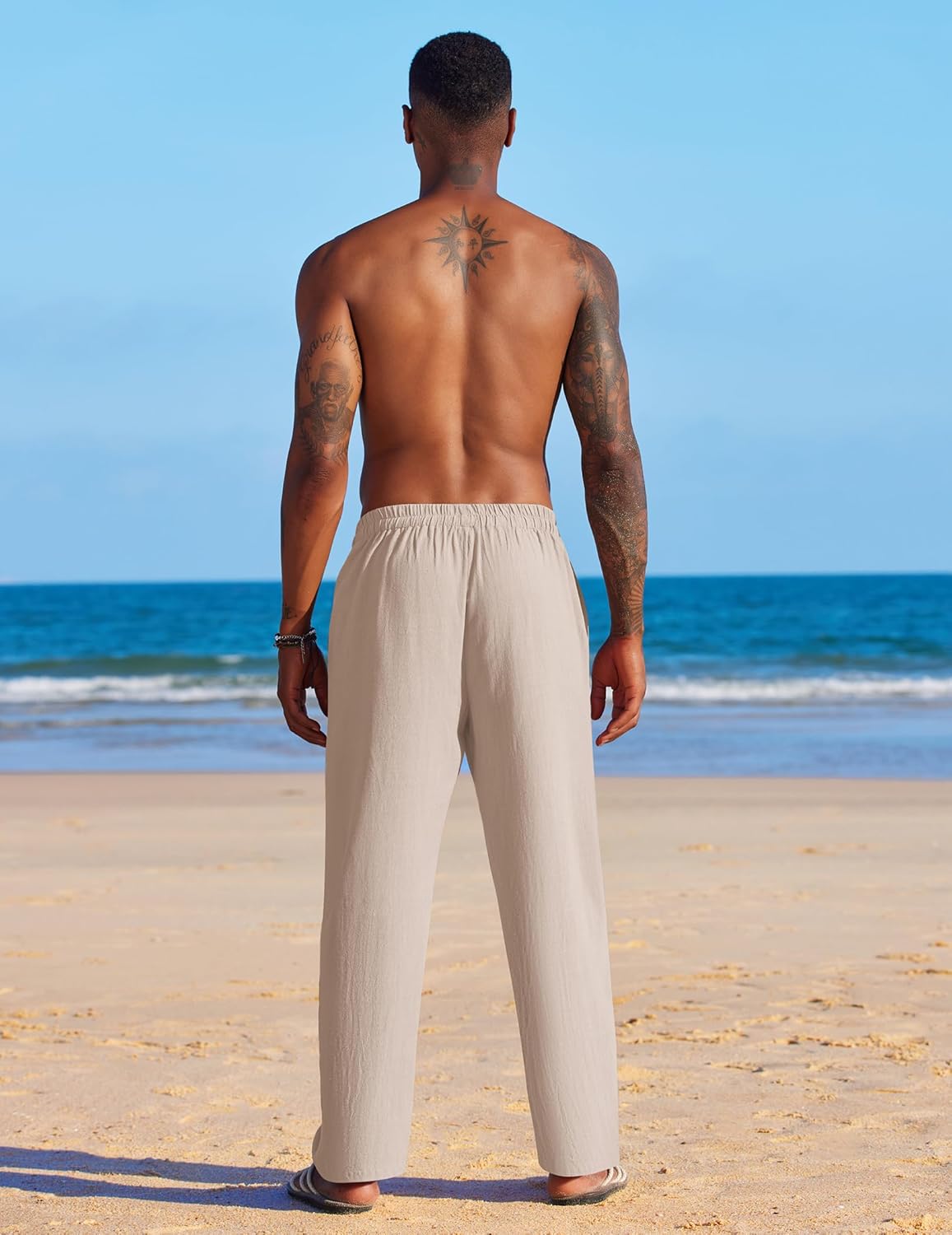 COOFANDY Men's Casual Linen Summer Beach Pants Lightweight Drawstring Elastic Waist Yoga Trousers - Image 5