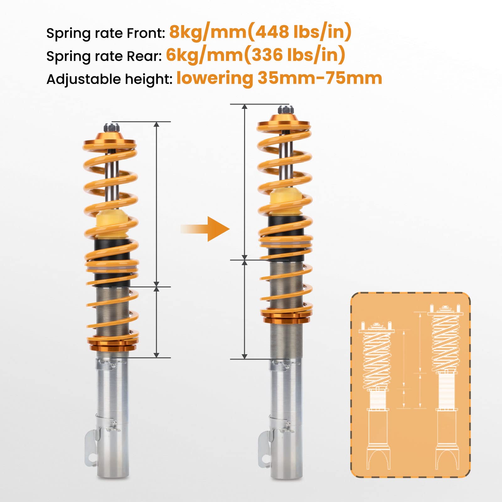 maXpeedingrods 4X Kit Coilovers Assettata Ammortizzatori Coilover Sospensioni Altezza Regolabile per Volkswagen Golf 4 per Seat Leon per New Beetle