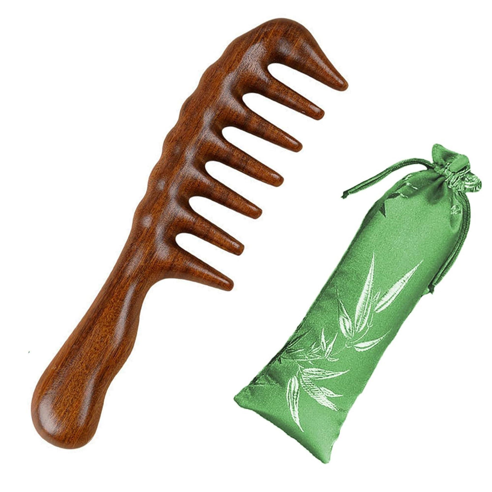 Thicken Wooden Wide Tooth Comb for Curly Hair,Large No-static Handmade 100% Natural Sandalwood Hair Comb for Head Scalp Massage,Detangling Comb for Women Holiday Gift (Sandalwood)