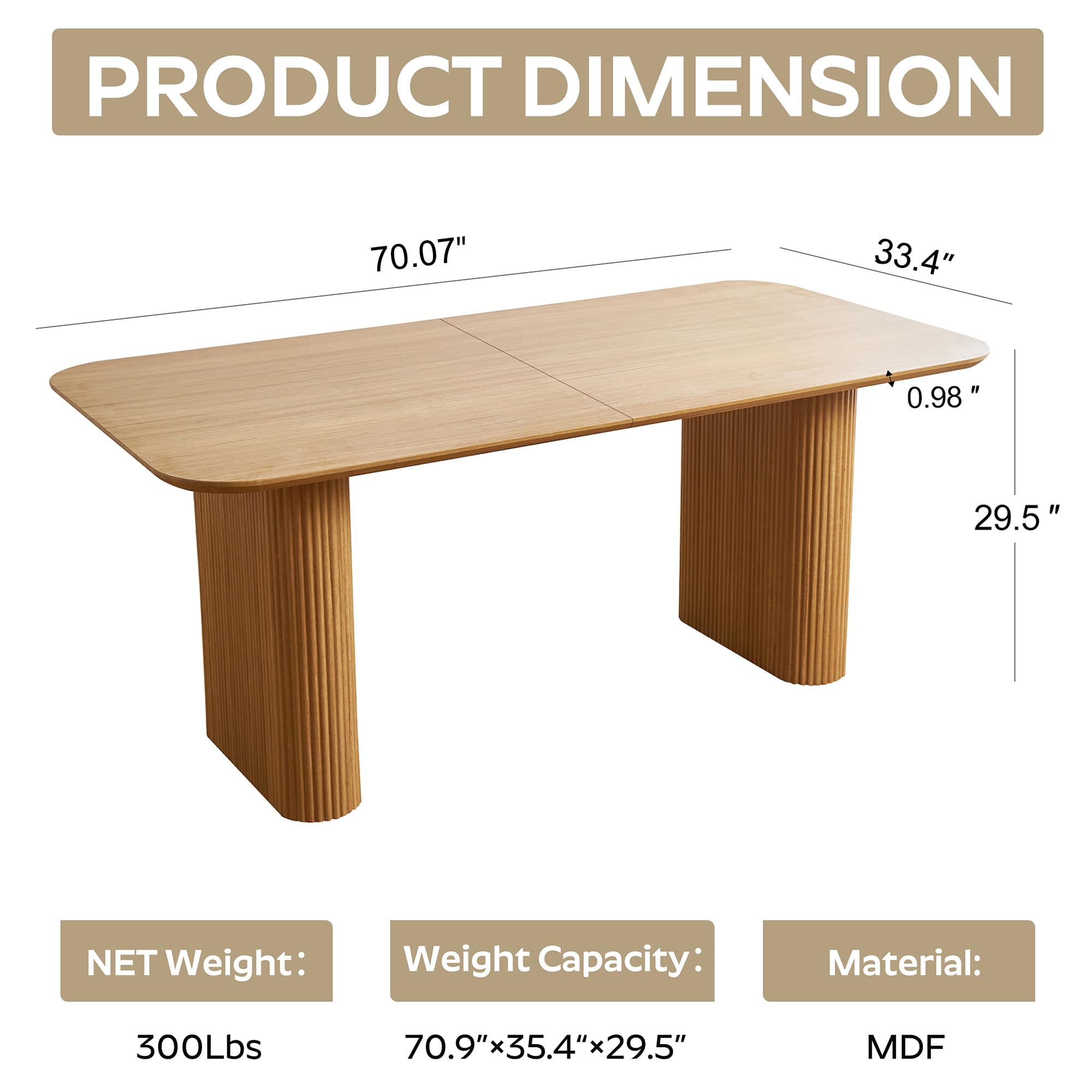 RGZ Tavolo da pranzo ovale in legno, 180,3 cm, moderno, rettangolare, per 4-6 persone, facile da montare, con gambe ondulate, per sala da pranzo, casa, ufficio, sala riunioni