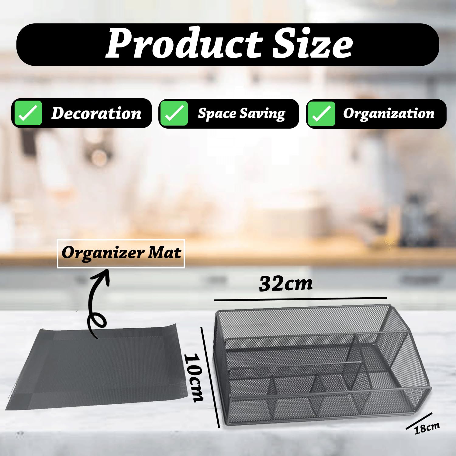 Metal Paper Plate Organizer with PVC Mat- Utensil Caddy with 6 Compartments-Paper Plate Dispenser for Party, Camping, Picnic and Kitchen
