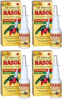 Nasol Nasal Sinus Spray 1oz/30 ml - Relief from sinus pressure, headaches, nasal and sinus congestion; relief begins almost instantly! [4 PACK]