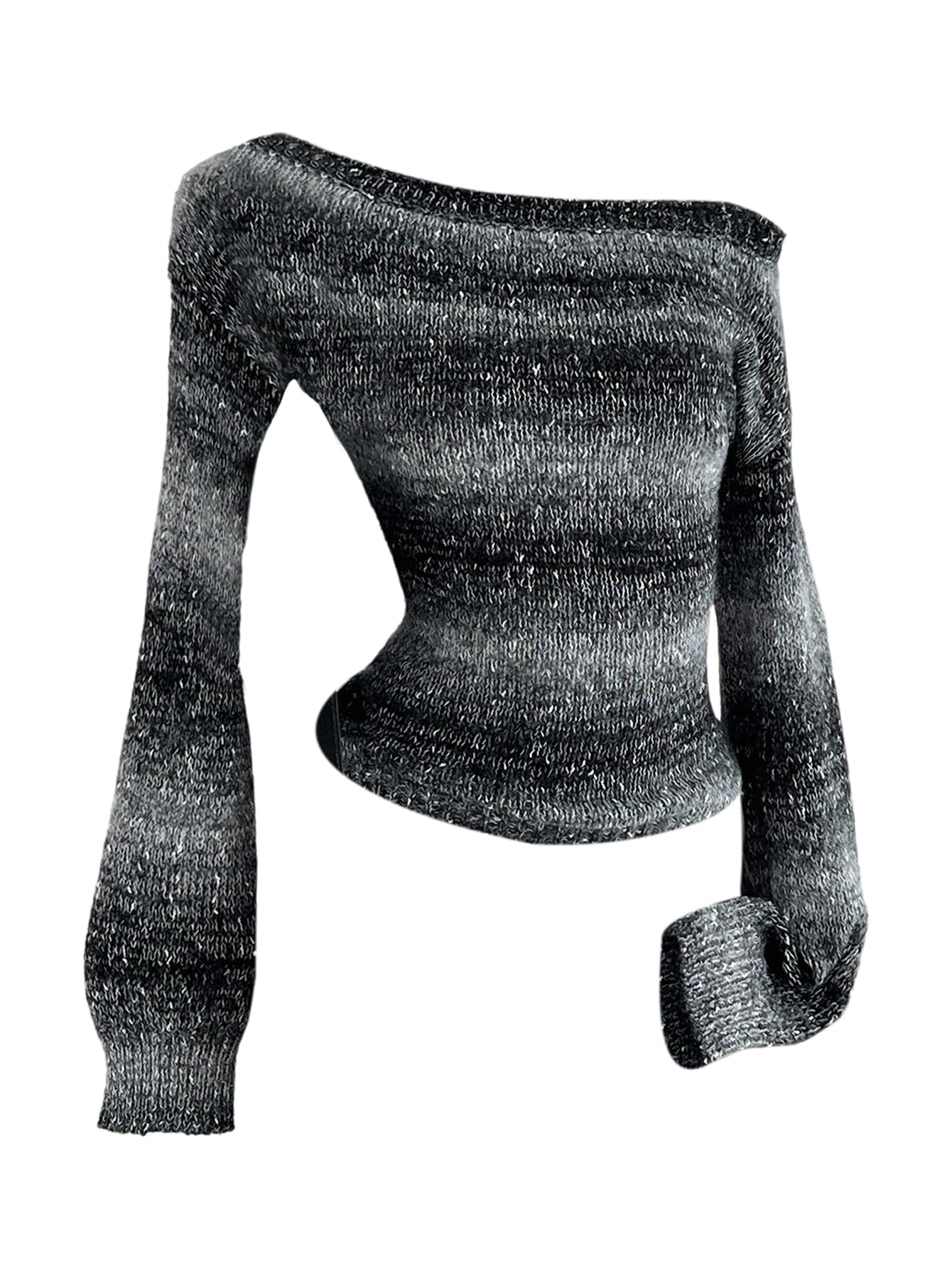 SHENHE Womens Y2k Off Shoulder Striped Sweater Goth Punk Fall Cropped Sweater Pullover