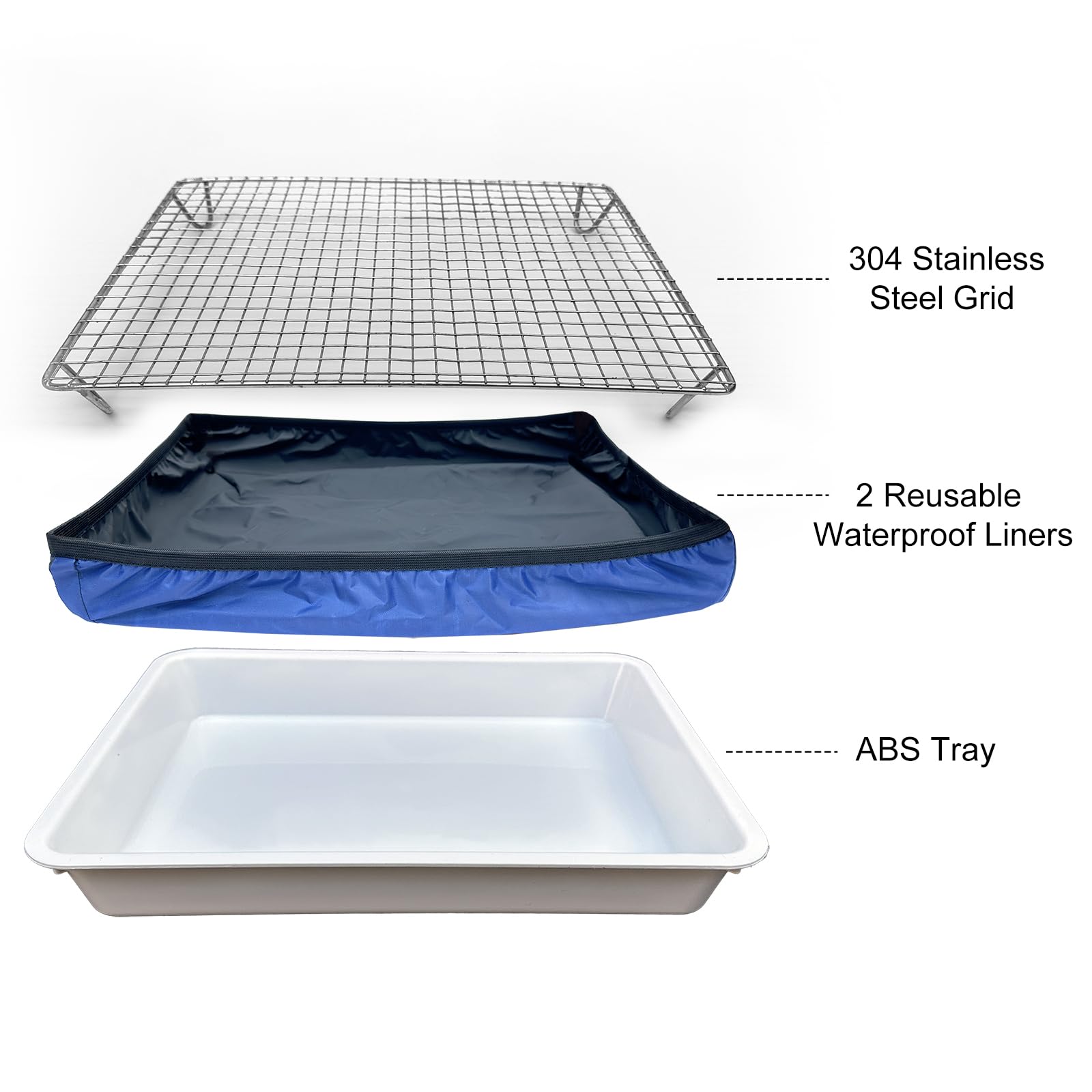 DOZZOPET Caja de arena para conejillos de indias con rejilla de acero inoxidable y 2 forros impermeables reutilizables, bandeja para orinal de animales pequeños para conejo enano, hurón, chinchilla