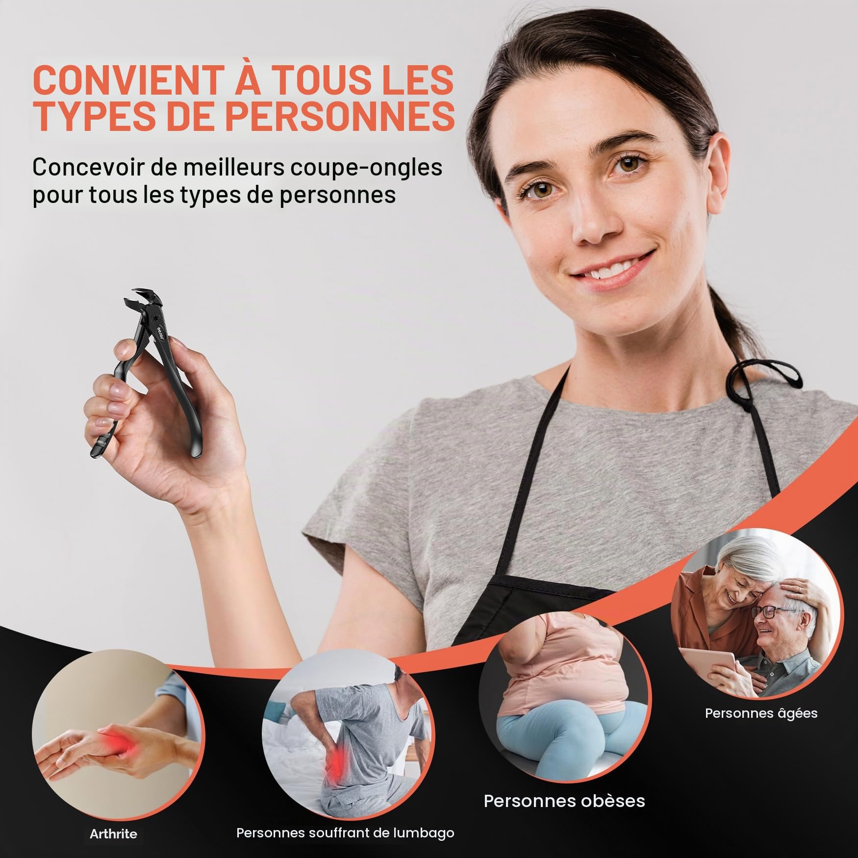 BEZOX ergonomique pour personnes âgées - Coupe-ongles à long manche avec récupérateur - Coupe-ongles d'orteils pour ongles épais - Coupe-ongles de précision