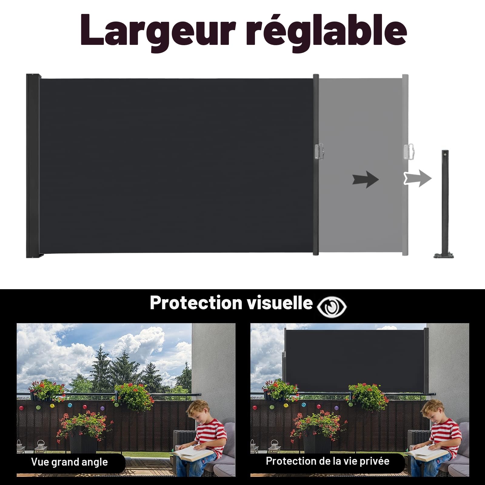 LZQ Store latéral extensible - Pare-vue - Protection solaire - Auvent - En polyester - Résistant à l'eau (100 x 300 cm, anthracite)