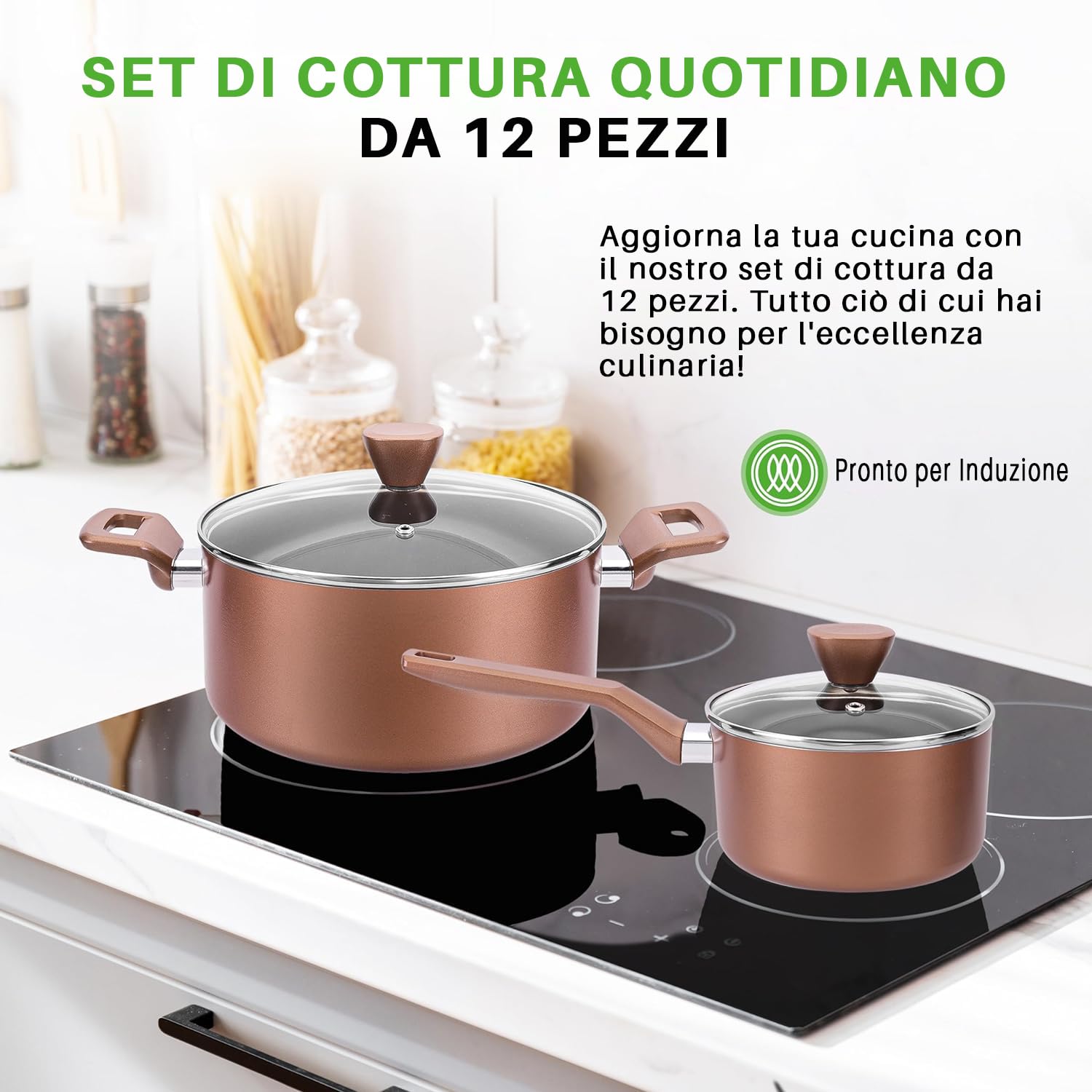 SereneLife Set Pentole E Padelle 15 Pezzi – Antiaderente Senza PFOA, Adatto A Tutti I Piani – Nero