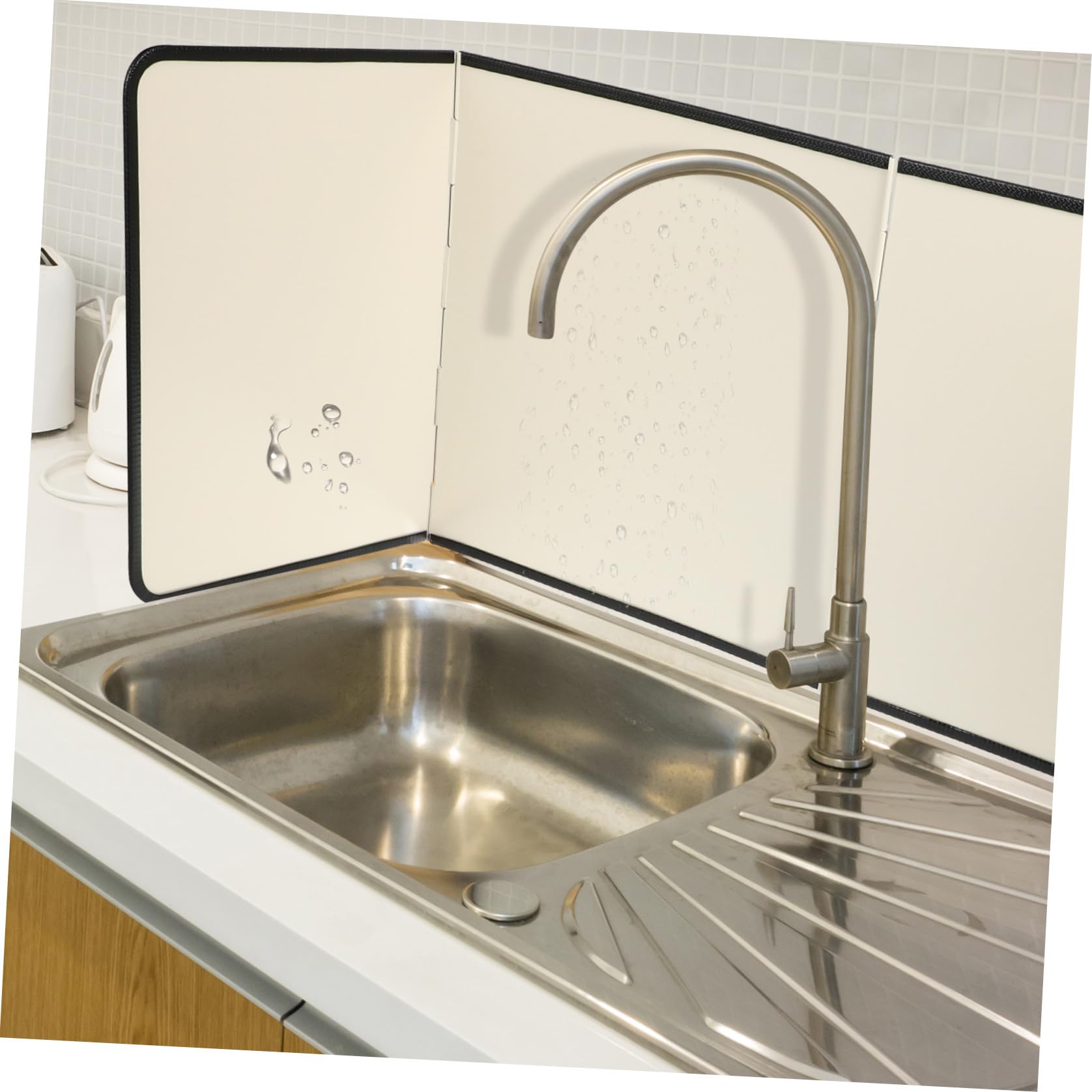 Pannello Paraschizzi Cucina Pieghevole in Lamiera Zincata Beige, Proteggi Fornelli Gas Isolamento Termico, Facile da Pulire, per Cucina e Lavello