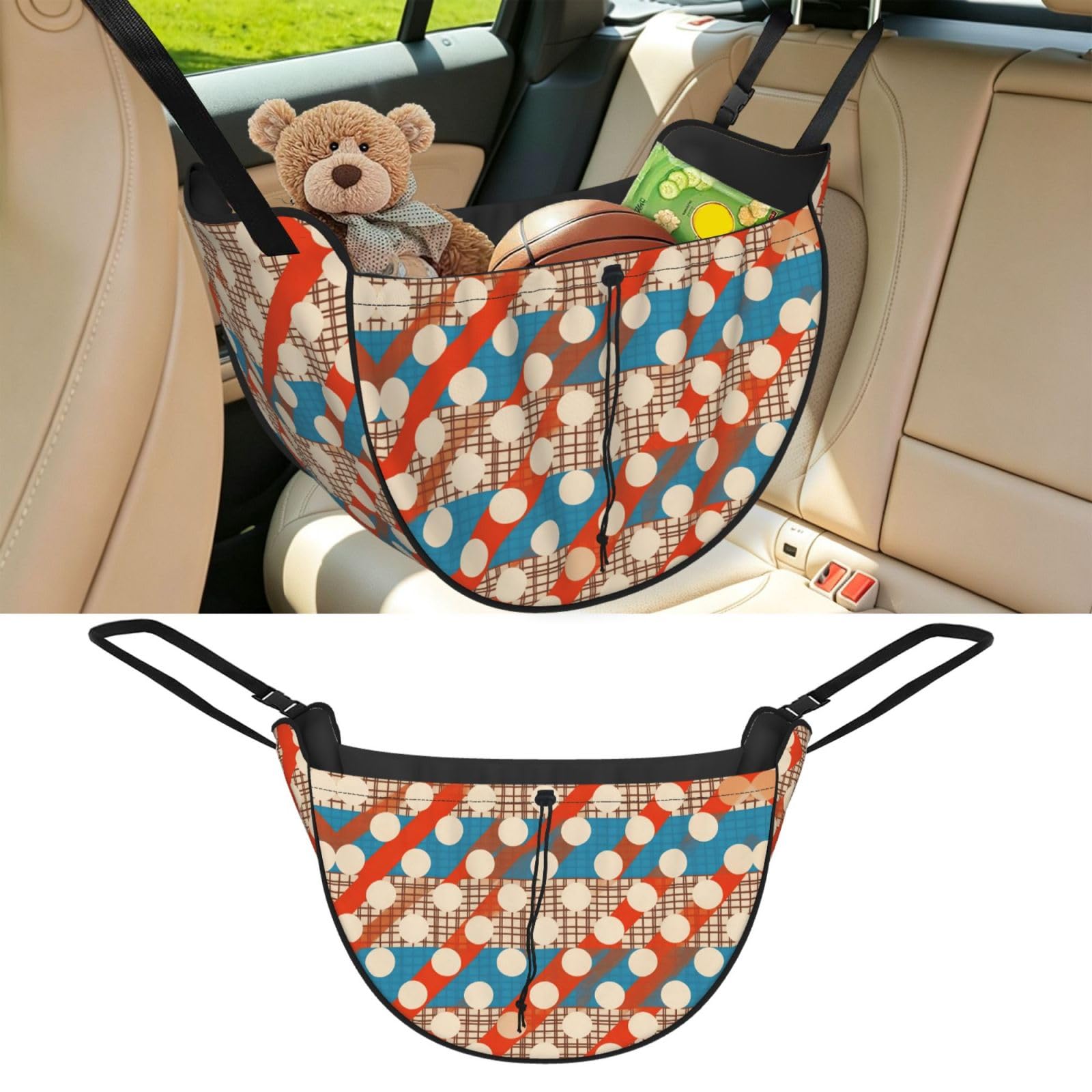 Cntdbu Black Dot Plaid Car Seat Organizer-Backseat Storage Bag For Travel