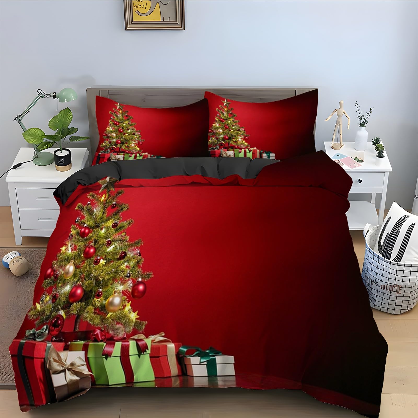 Parure de lit 220x240 Noël avec housse de couette 3 pièces microfibre douce
