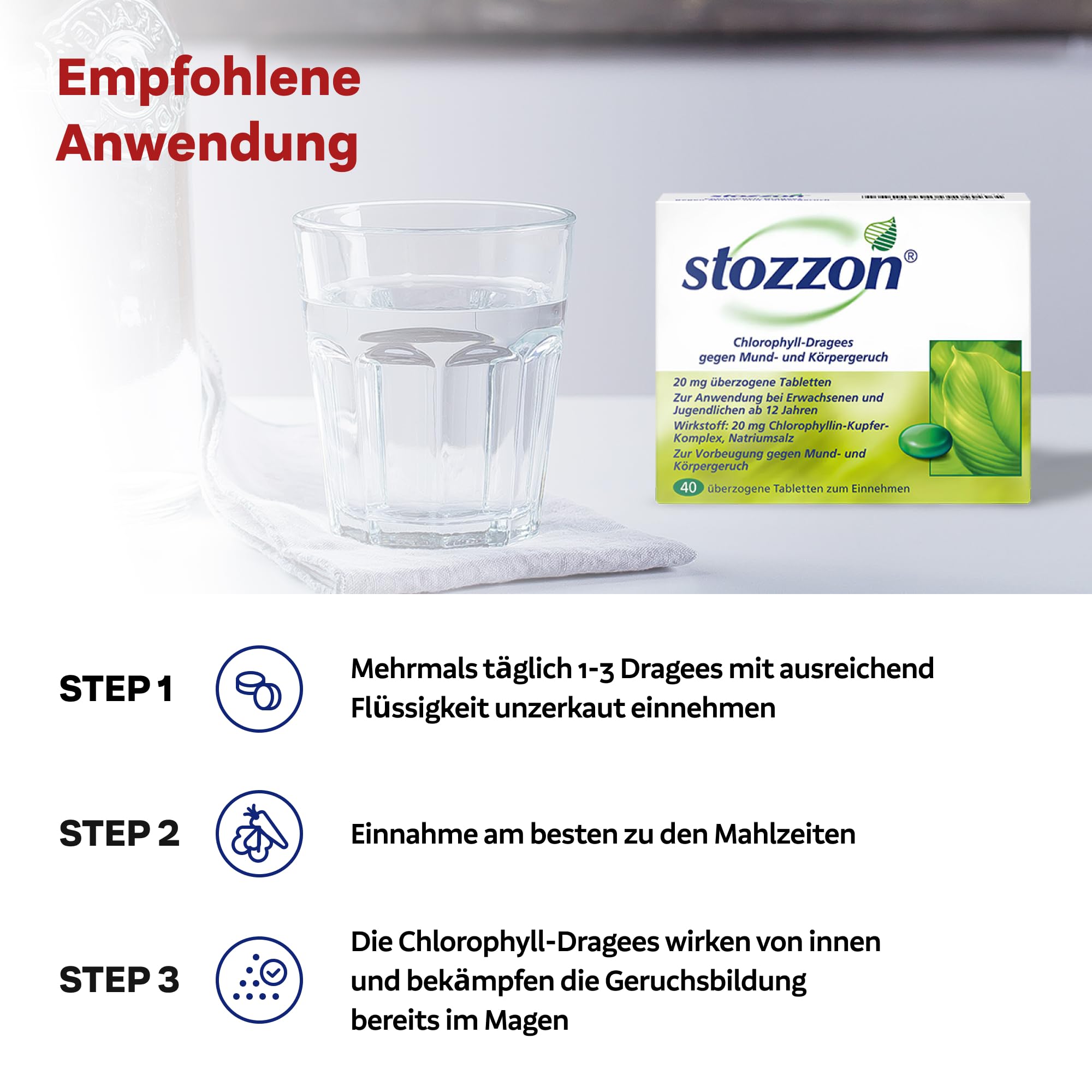Stozzon Chlorophyll-Dragees gegen Mund- und Körpergeruch Spar-Set 2x40 Dragees. Können unangenehme Gerüche verhindern, noch bevor sie entstehen