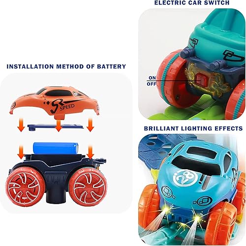 Miniatura 5 de Juguete de pista de carreras para niños con coche con luz LED, batería flexible intercambiable, pista de carreras eléctrica para niños de 3, 4, 5,