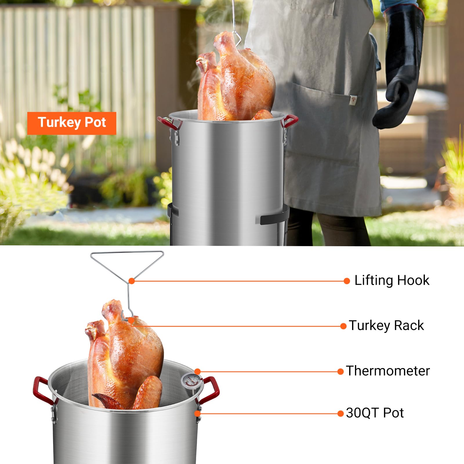 Garvee Truthahn Fritteuse 30L Mit Gasbrenner – Outdoor BBQ Set, Aluminium
