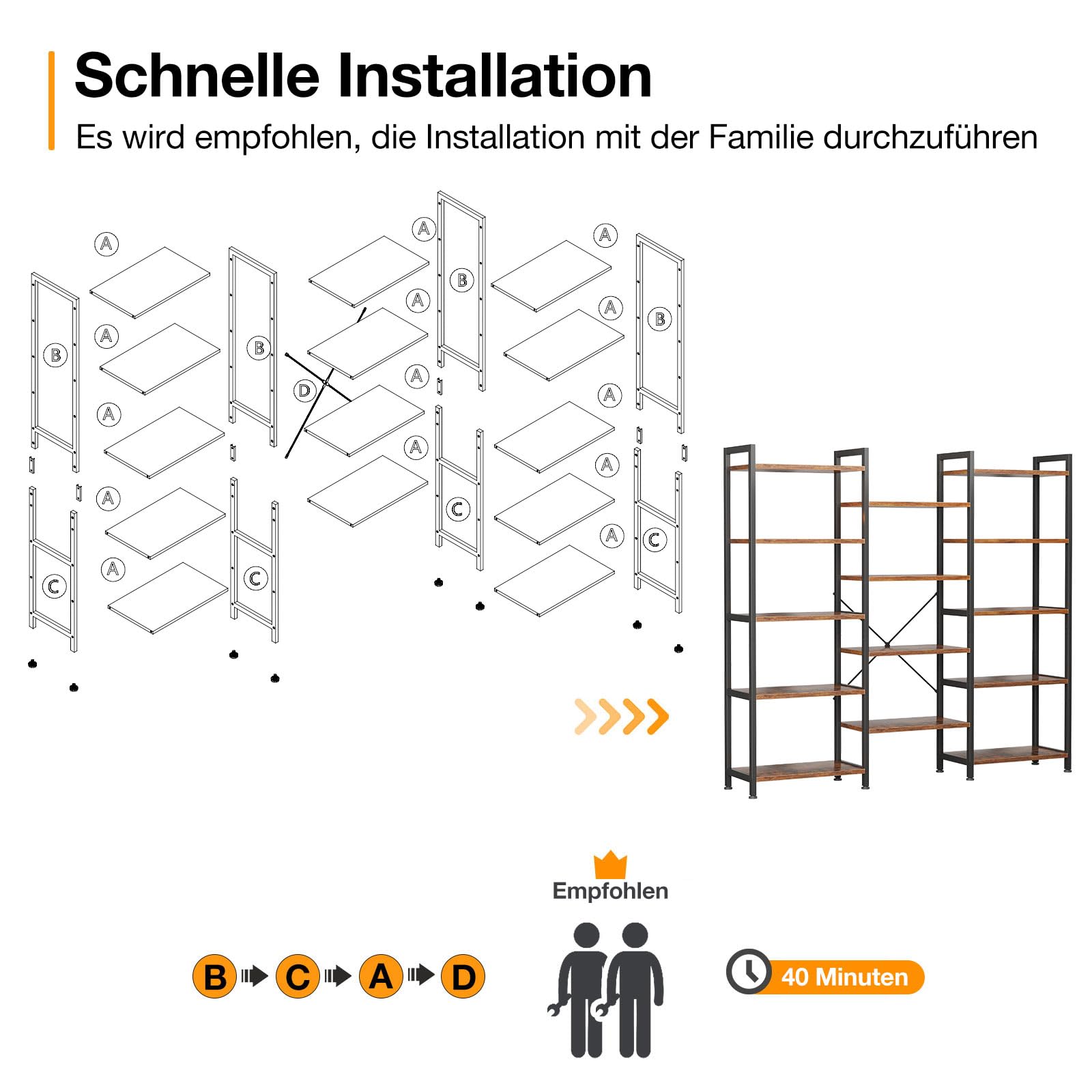 Coleshome Bücherregal mit 14 Ablagen Metallrahmen, 5 Etagen, Industrie-Design, Raumtrenner Regale mit Stauraum, 24 x 125.6 x 145.4 cm Standregal für Büro, Wohnzimmer, Schlafzimmer, Küche, Braun