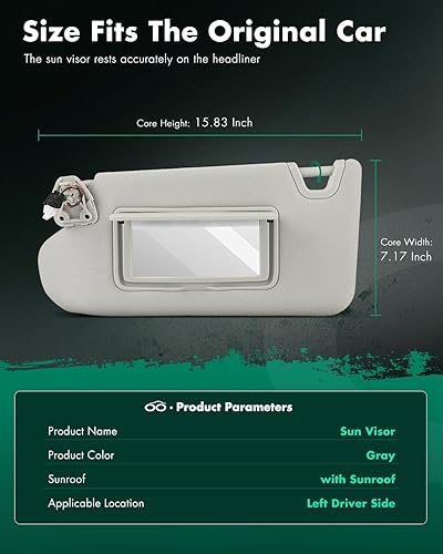 Miniatura 2 de SCITOO Conjunto de visera solar del lado del conductor izquierdo 2013 2014 2015 2016 para Nissan Altima con techo corredizo (gris)