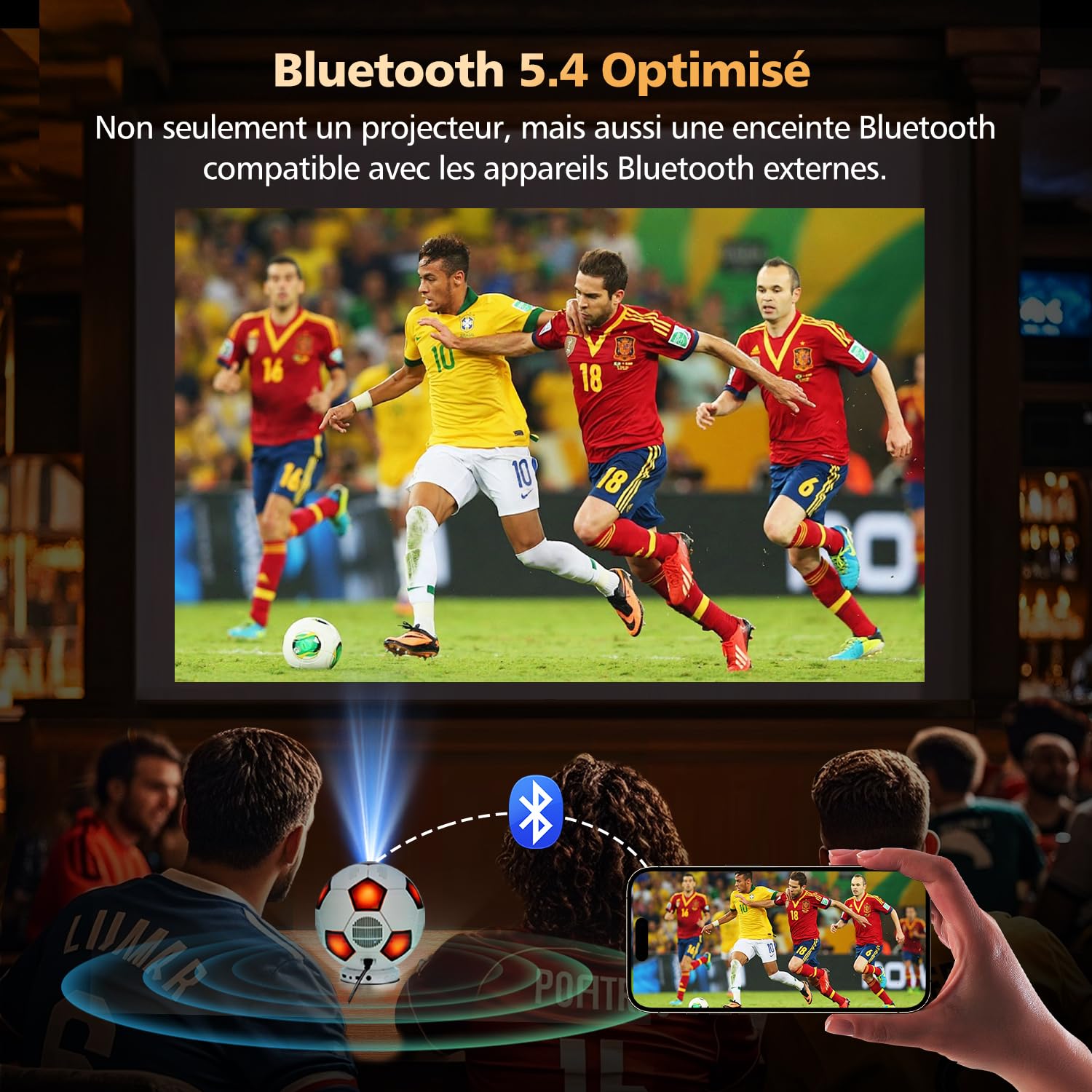 Vidéoprojecteur 4K【Design Original de Football/1000 ANSI/Apps intégrée/Auto Focus】 Projecteur Vidéo VGKE 4K FHD 1080p, Rétroprojecteur Portable WiFi 6, Bluetooth 5.4, Home Cinéma, Extérieur