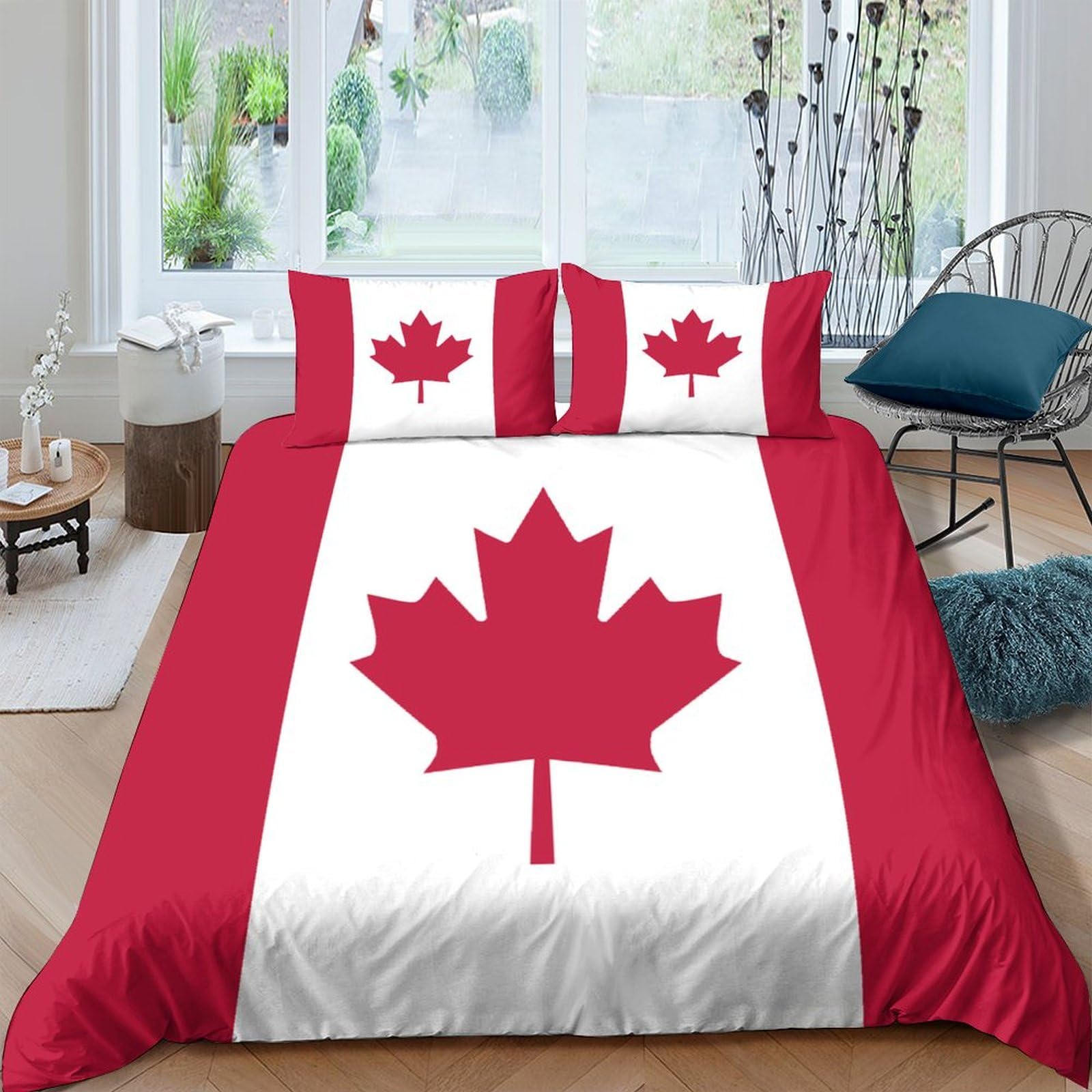 AAHARYA Flag of Canada Duvet Cover, 3D Quilt Cover with Pillowcases, 100% Microfibre,National Flag Theme Bedding Set for Children Kids Adults King（220x240cm）