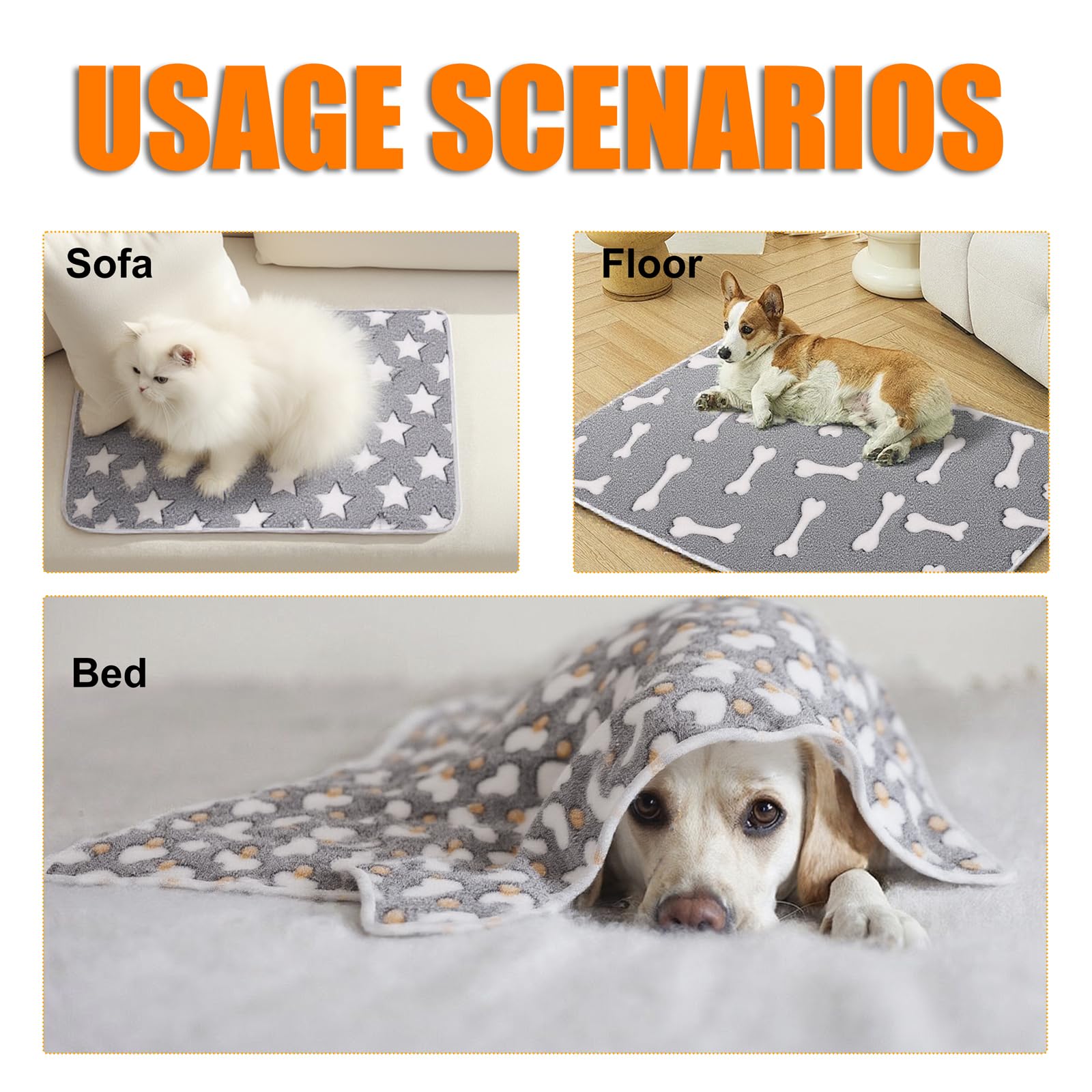 Paquete de 3 mantas para gatos y perros, manta de franela de forro polar suave y cálida para mascotas, gran manta para dormir para cachorros, gatos, perros pequeños, linda estrella/amor/hueso (pequeño