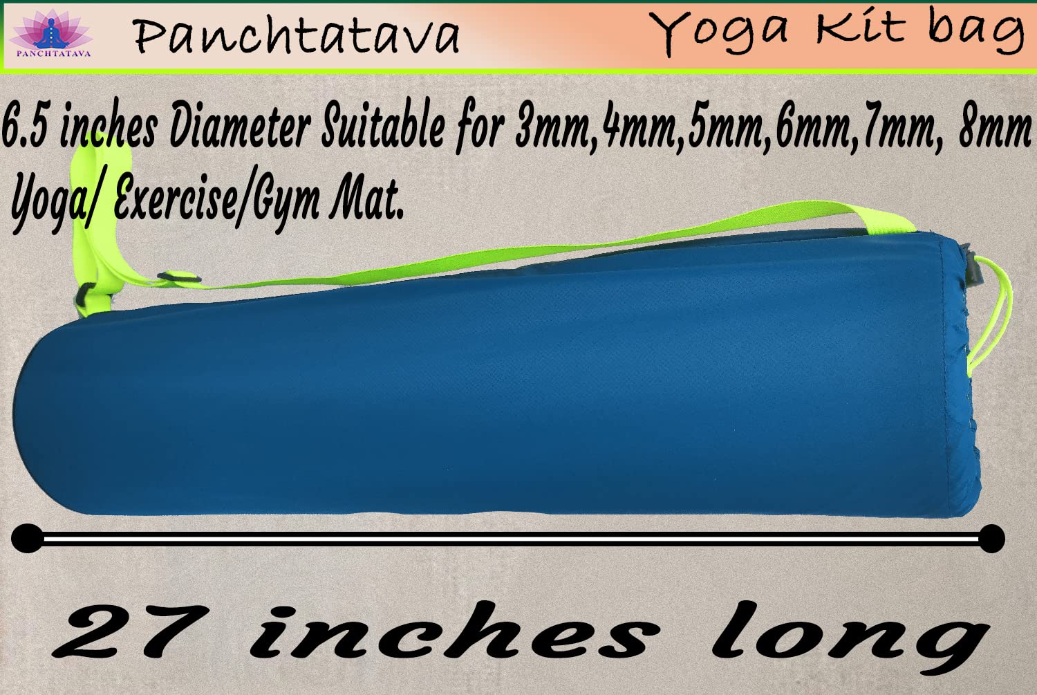Panchtatava Teal Dori Lock Fabric Exercise Mat Carry Bag Cover ONLY with Broad Shoulder Strap 4