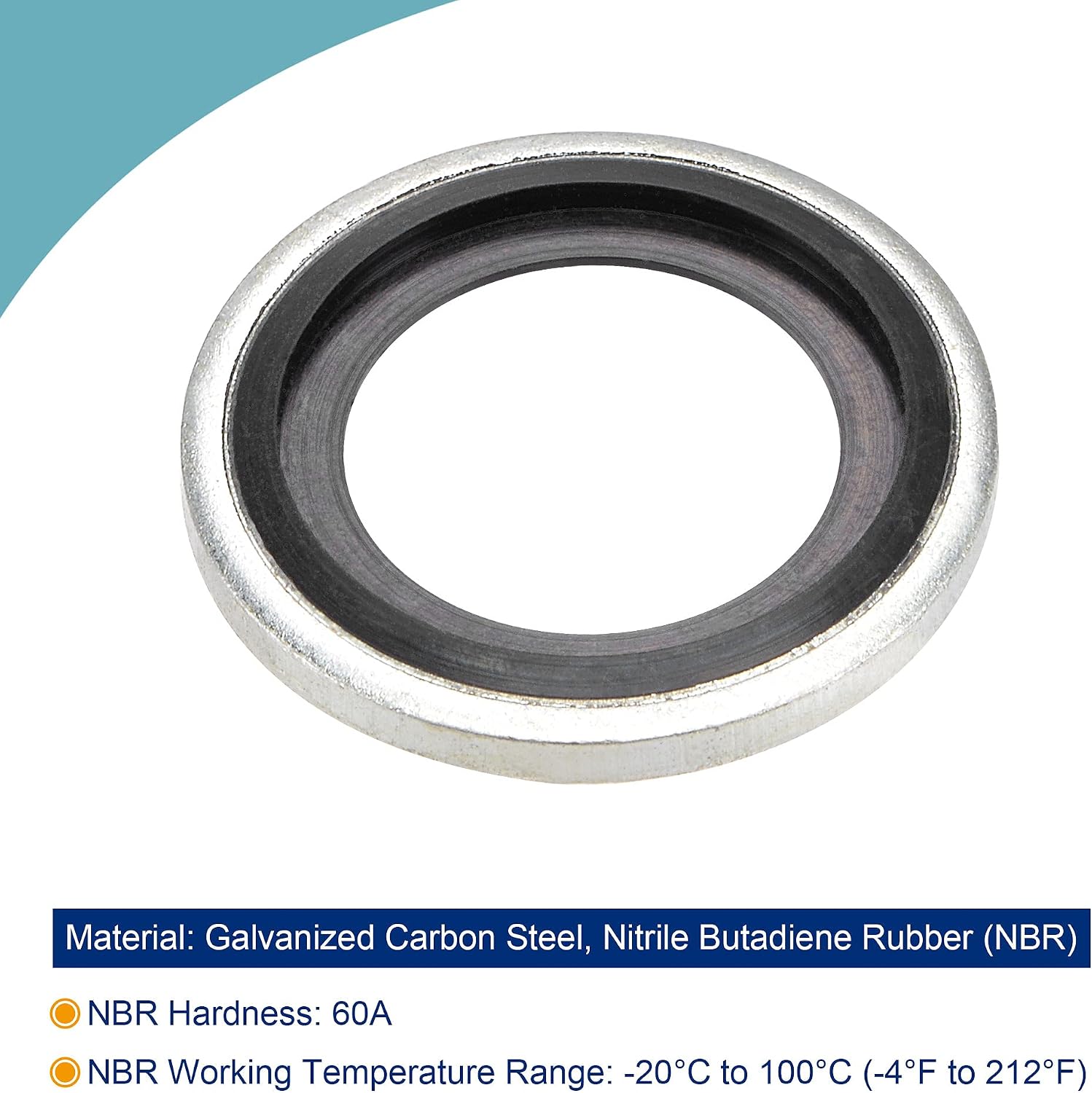 MECCANIXITY Bonded Sealing Washers M18 24.6x15x3mm Carbon Steel Nitrile Rubber Gasket, Pack of 50