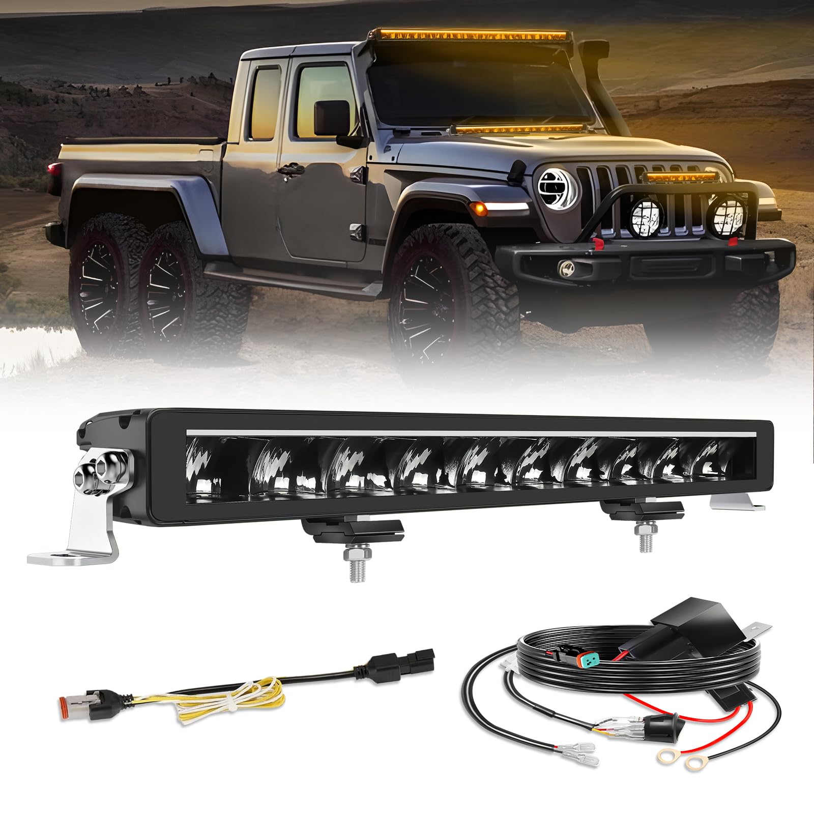 BraveWAY 21" 15000LM Barre LED avec DRL Anti-Éblouissement Projecteur Longue Portée Homologué ECE Rampe LED 4x4 Pour Tracteurs Agricoles Camions Caravanes Quad SSV avec Kit de Câblage
