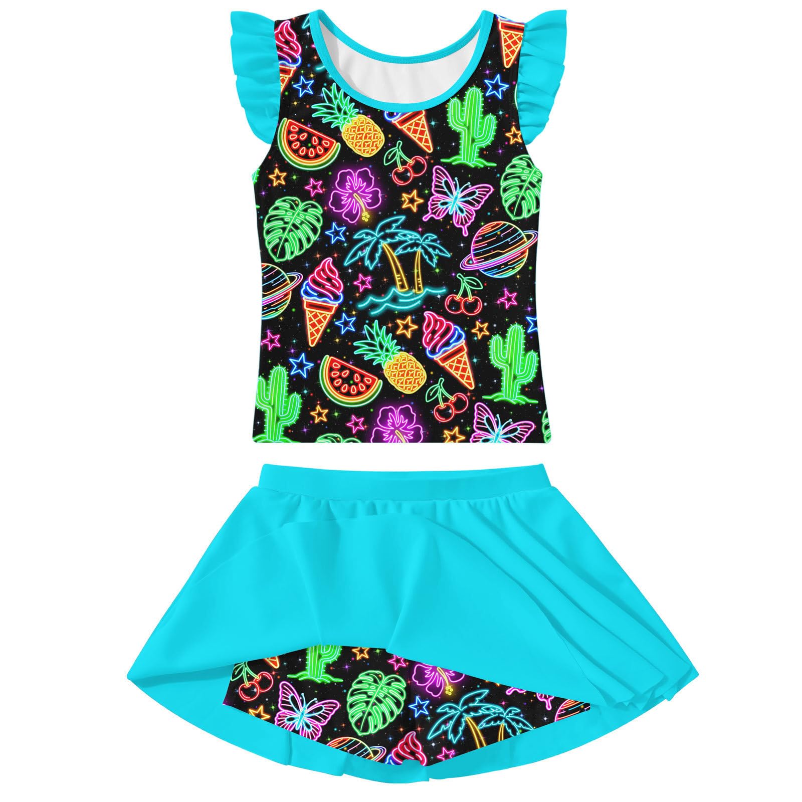 Girls Swimsuit 2 Piece Ruffle Bathing Suit UPF 50+ Tankini Swimsuit Skirt with Lining Size 3-10