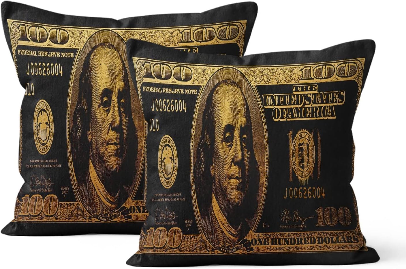 GUBIYU Black Gold Money Dollar Bill Throw Pillow Cover 100 Hundred Dollar Bill Decorative Pillow Case Home Decor Square Set of 2 18"x18" Pillowcase Hotel,Cafe,Sofa Throw Pillow Case Cushion Cover