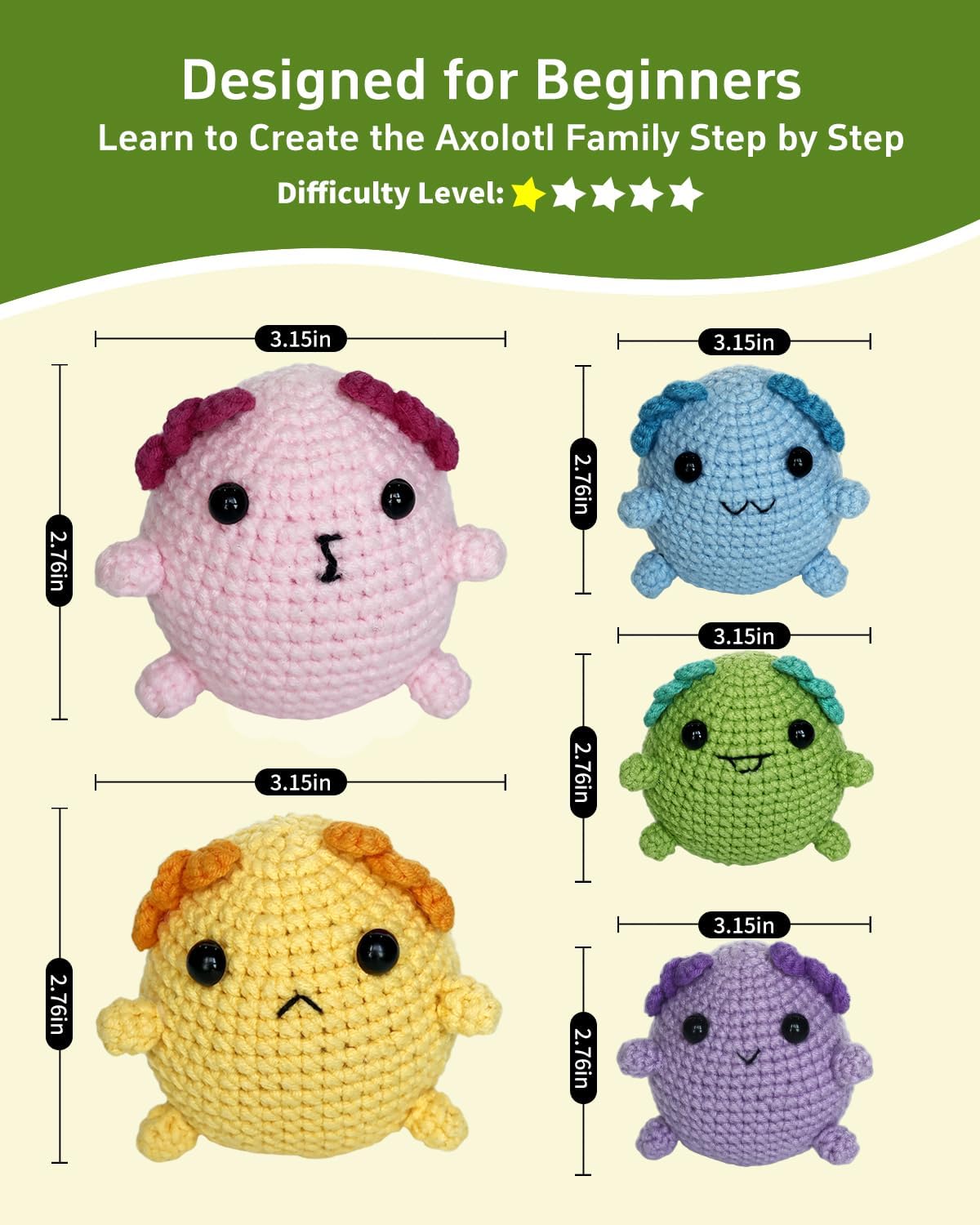 Fortilo Crochet Kit 5PCS Animals Axolotl with Keychains