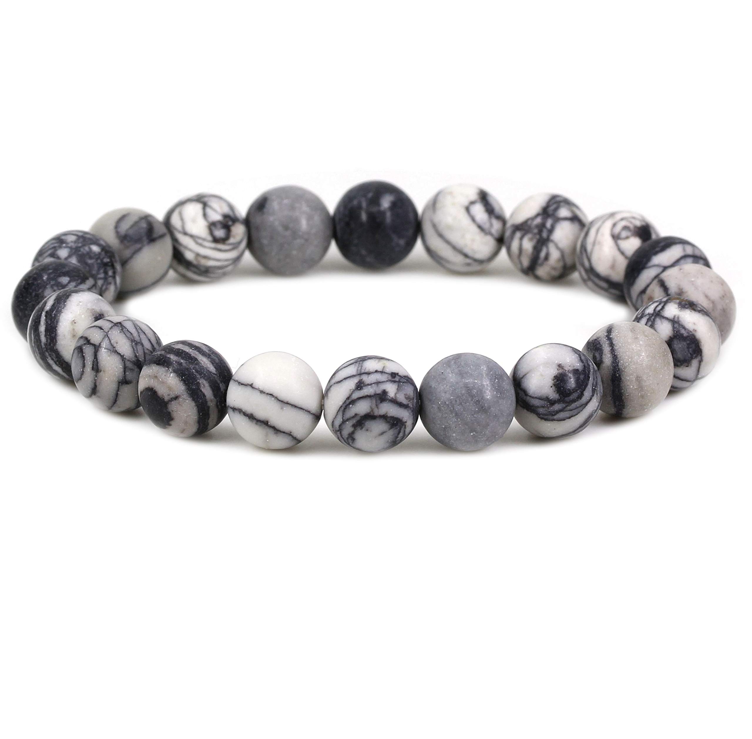 Gem Semi Precious Gemstones 10mm Round Beads Stone Crystal Stretch Bracelets Unisex