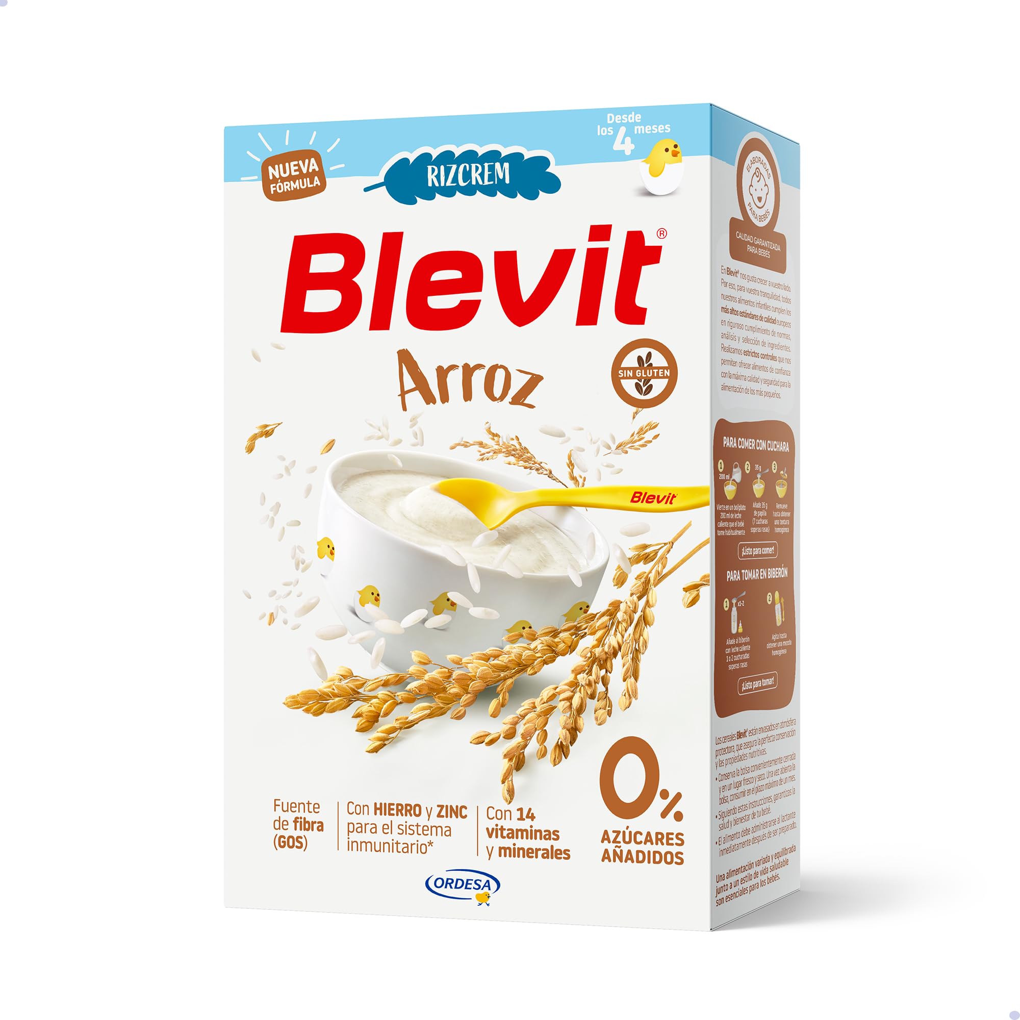 Blevit Rizcrem Arroz | 225 g | Papilla de Cereales para Bebé desde los 4 Meses con Crema de Arroz - Sin Gluten y Sin Azúcares Añadidos - Facilita la digestión