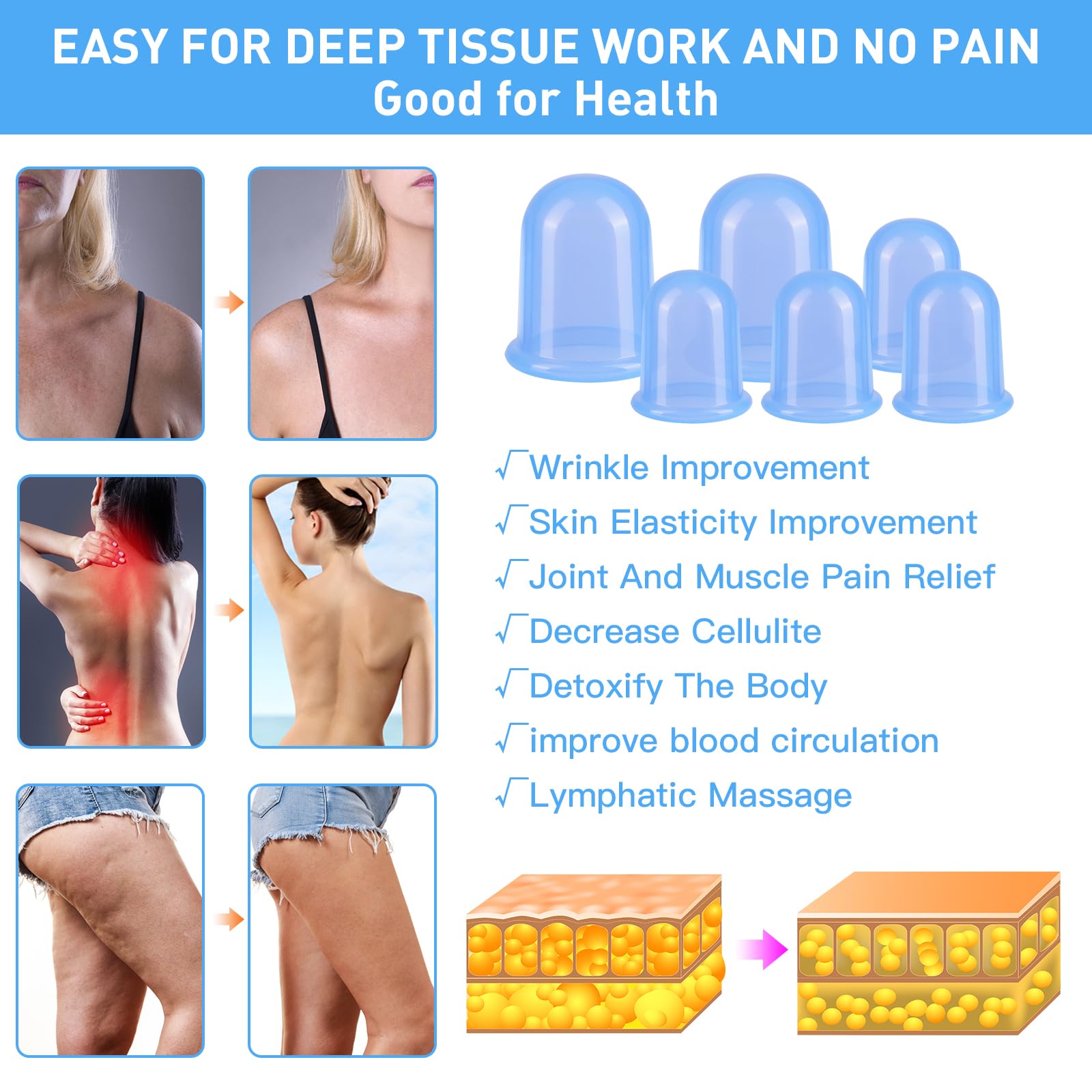 Set di coppettazione in silicone – Kit di coppettazione per terapia di massaggio – Set per la rimozione della cellulite – Massaggiatore a tazza anticellulite, ventose per massaggio a vuoto