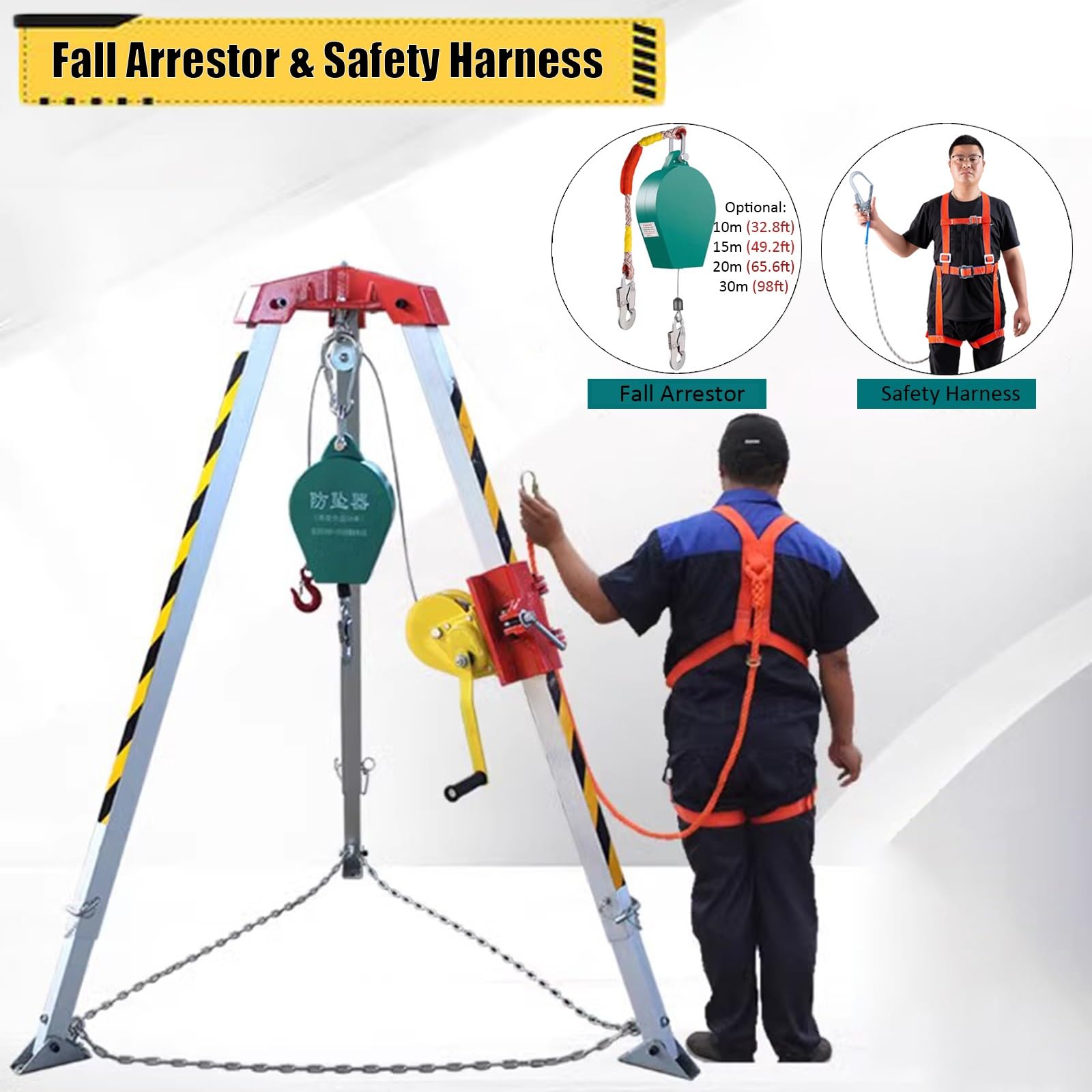 Kit Ajustable de Entrada a Espacios confinados, Equipo de Rescate con elevadores de trípode para pozos de Registro, con anticaídas, arneses de Seguridad y Bolsas de Almacenamiento, Carga de aleación