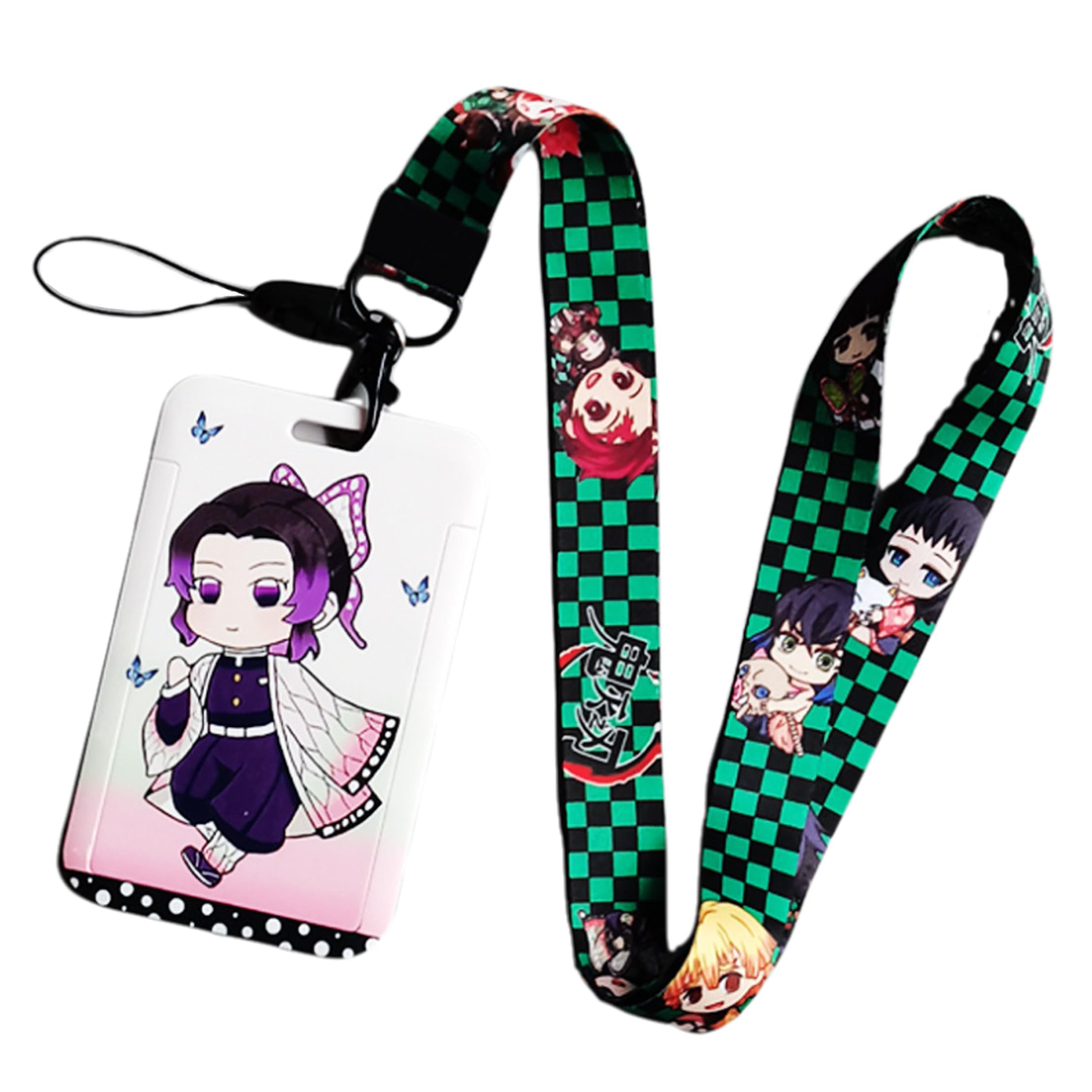 Satdflie Demon Slayer Lanyard with Card Holder Set, Cartoon-Style Card Protector for Office Worker, Slide Cover Design for Convenient Use, Color/3