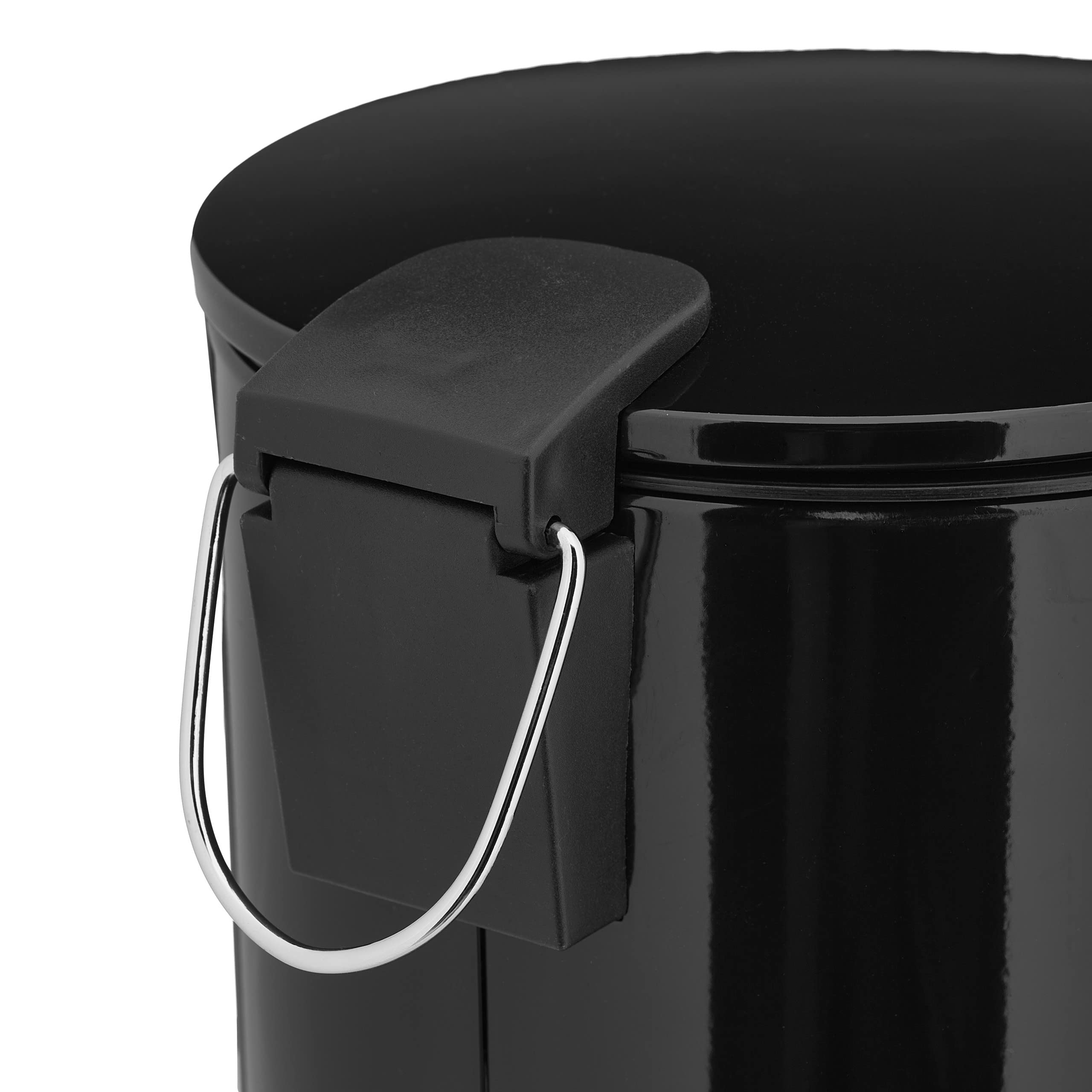 Relaxdays Cubo Basura, 5 litros, Mecanismo Automático, Bote Interior Extraíble, Papelera Baño, Metal, con Pedal, Negro