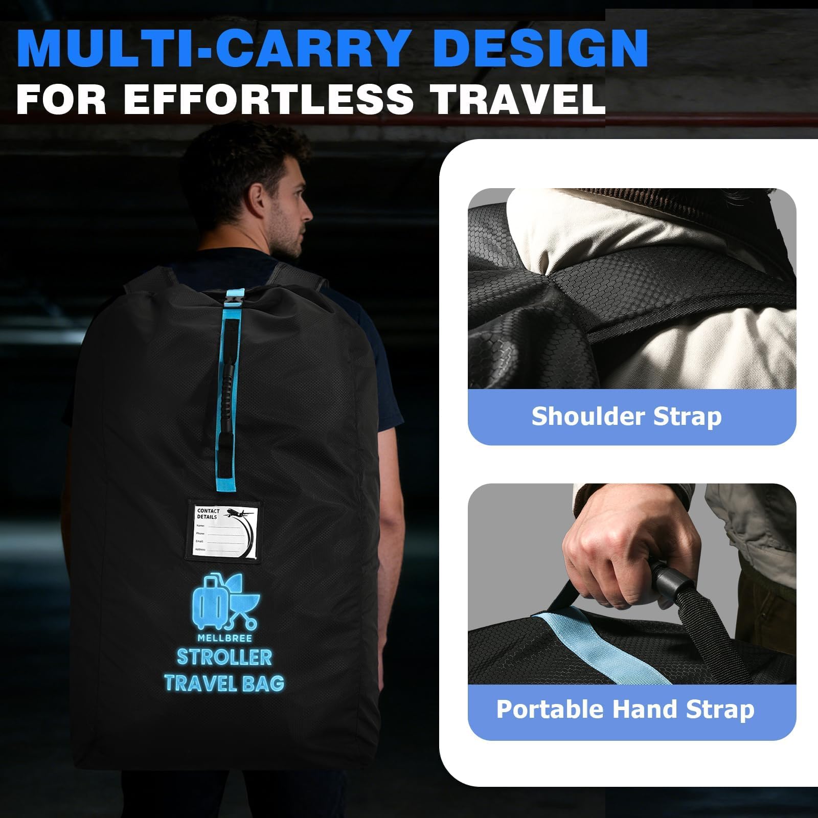 Mellbree – Sac de poussette XL pour avion, super grand sac de voyage pour poussette, sac de voyage pour portail, imperméable et résistant aux déchirures, en tissu Oxford nid d'abeille, s'adapte à la