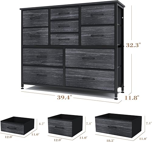 Miniatura 3 de Finnhomy Cómoda de 11 cajones para dormitorio, cómodas anchas y cómodas con parte superior de madera, cómoda de almacenamiento de tela para