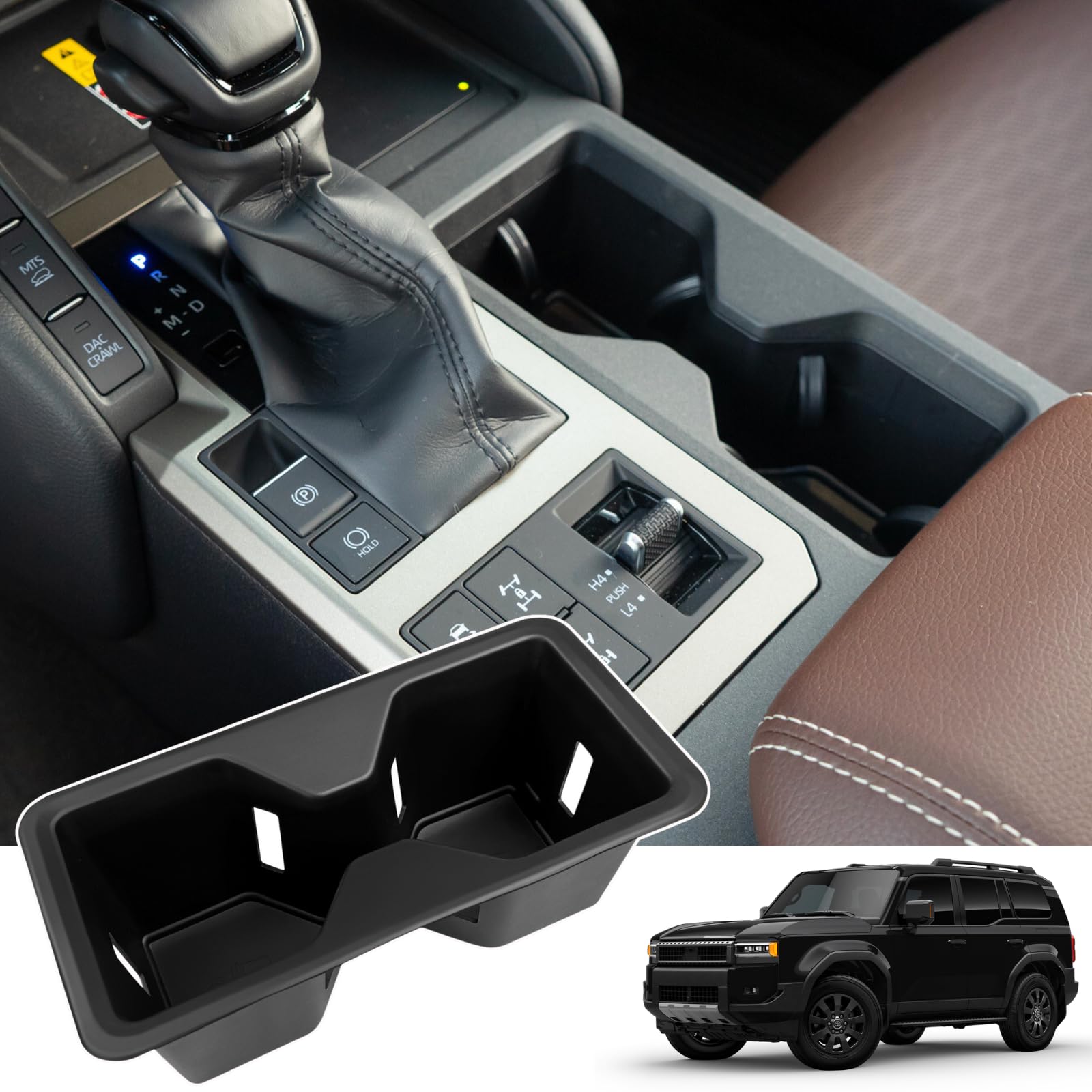Center Console Cupholder Insert for 2026 2025 2024 Toyota Land Cruiser 1958 LC250 Prado Cup Holder Liners - Protector Cup Drink Coaster Black Car