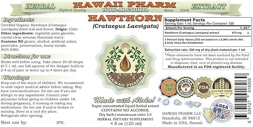 Miniatura 2 de HawaiiPharm Extracto líquido sin alcohol de espino, espino (Crataegus Laevigata) Suplemento herbario de glicerita de hojas secas y flores, 2 onzas