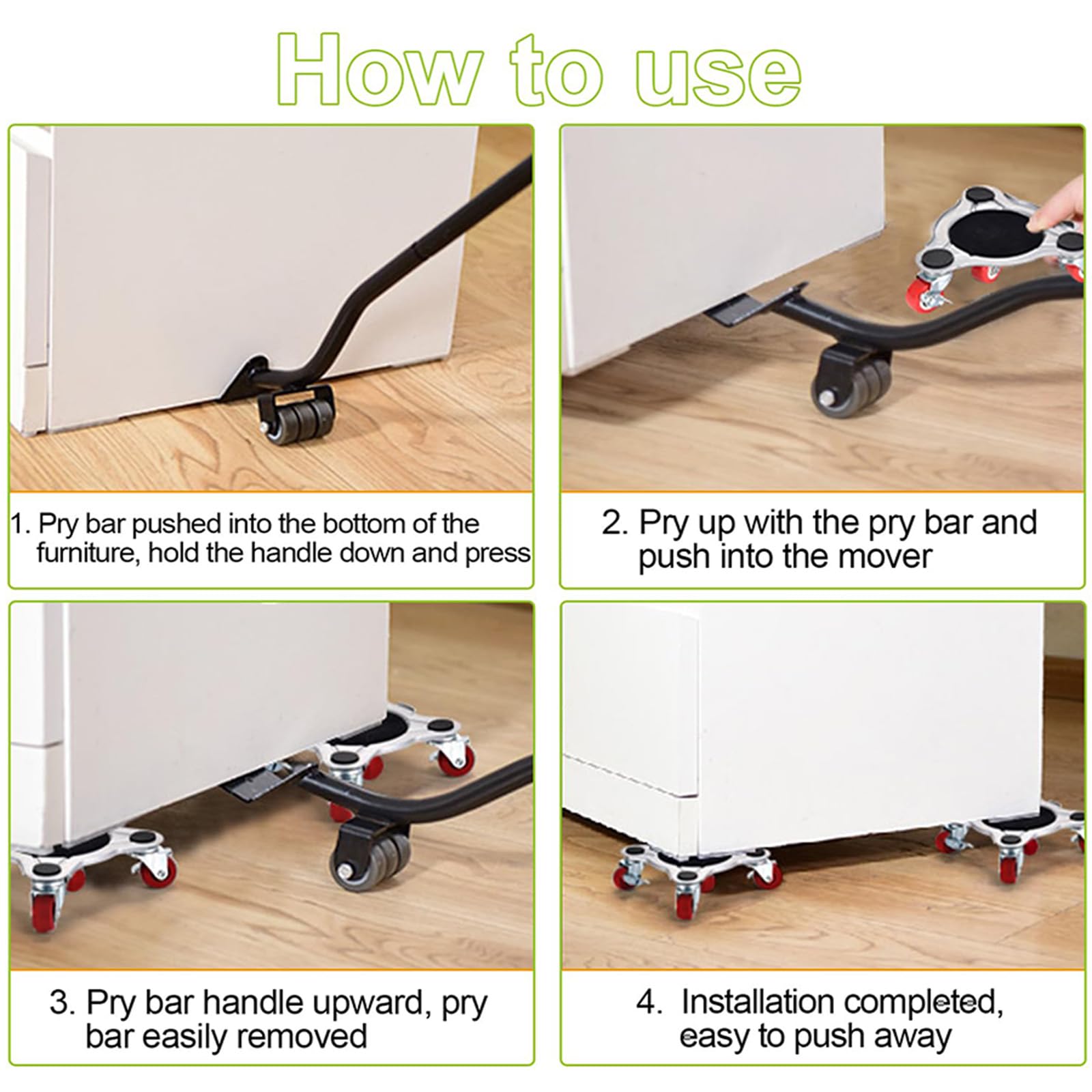 Kit per Sollevatore Mobili, 4 Ruote per Spostare Mobili 360°, capacità di Carico 400kg, Sollevatore per Mobili Pesanti, Spostamento di Frigoriferi, Divano, Lavatrice, ECC,A