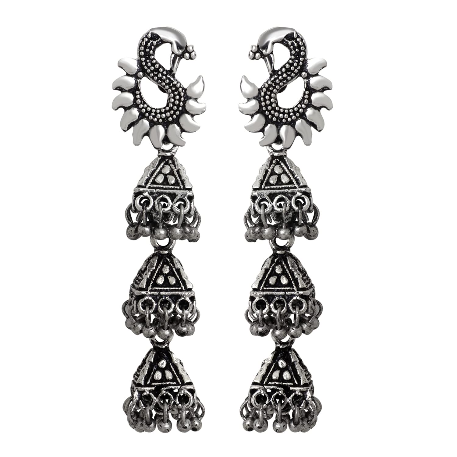 Mahi Oxidised Plated Traditional Jhumki Dangler Layered Earrings for Women (ER1109808R) (B0B56D4V38) Amazon Price History, Amazon Price Tracker
