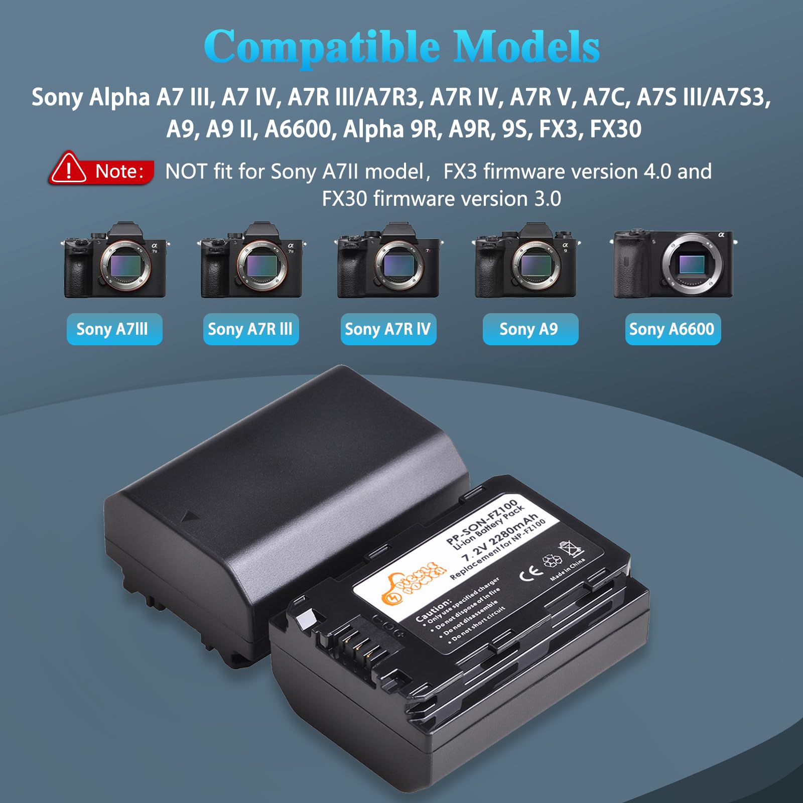SLODA Batterie E Caricabatterie Per Sony NP-FZ100 - 2 Batterie 2280mAh + Caricatore Doppio LCD Per A7III A7RIV A9 - Foto 4