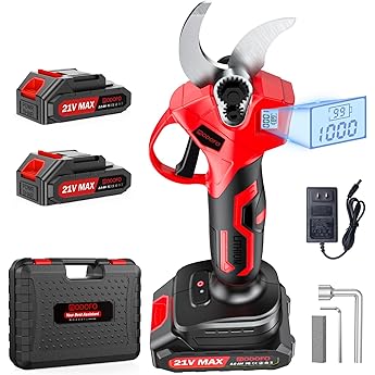Electric Pruning Shears- Cutting 1.6inch Diameter Professional Gardening Electric Shears, Heavy Duty Branch Pruner, 2 Pack 2000mAh Batteries, SK5 Replacement Blades, Fast Charger