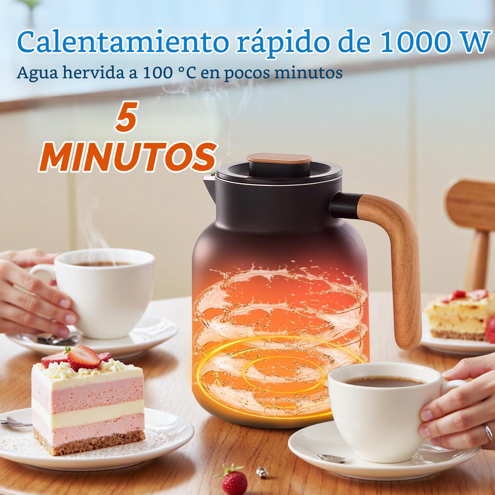 DmofwHi Hervidor Agua Electrico 1 Litro, 1000 W, Pantalla Digital, 5 Niveles de Temperatura, Función para Mantener Caliente Durante 4 Horas, Doble Pared, Ideal para Café y Té en la Oficina – Negro