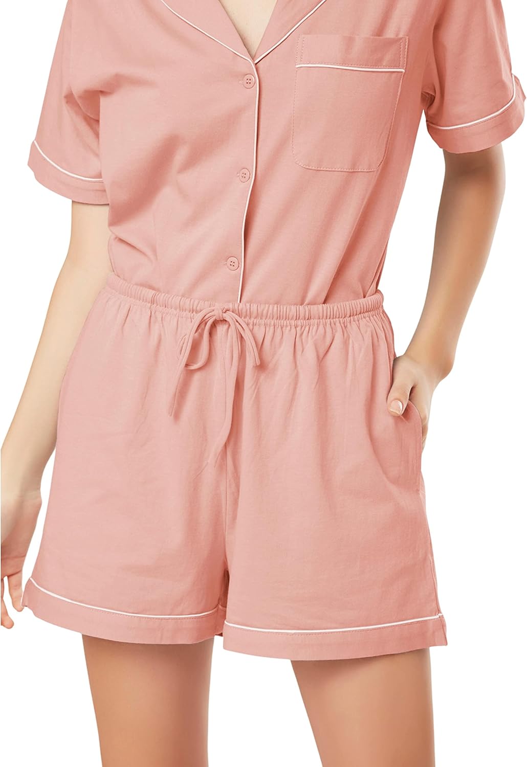 BlushBridesCo 100% Cotton Personalized Pajama Set Short Sleeve Sleepwear Womens Button Down Nightwear Cotton Jersey PJ Lounge Sets XS-3XL